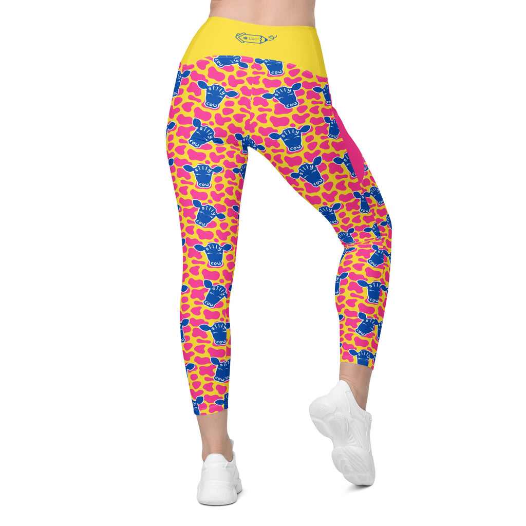 RECYCLED High Waist Pocket Leggings - 'Silly Cow'
