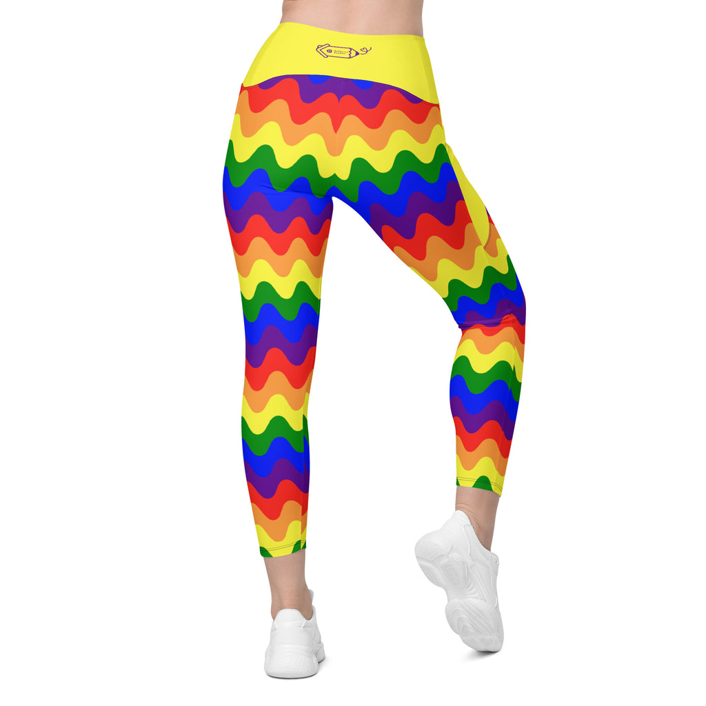 RECYCLED High Waist Pocket Leggings - 'Rainbow Waves'