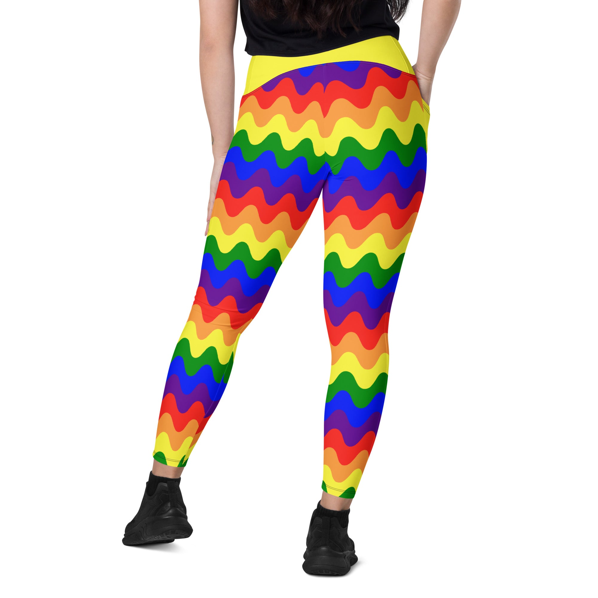 RECYCLED High Waist Pocket Leggings - 'Rainbow Waves'