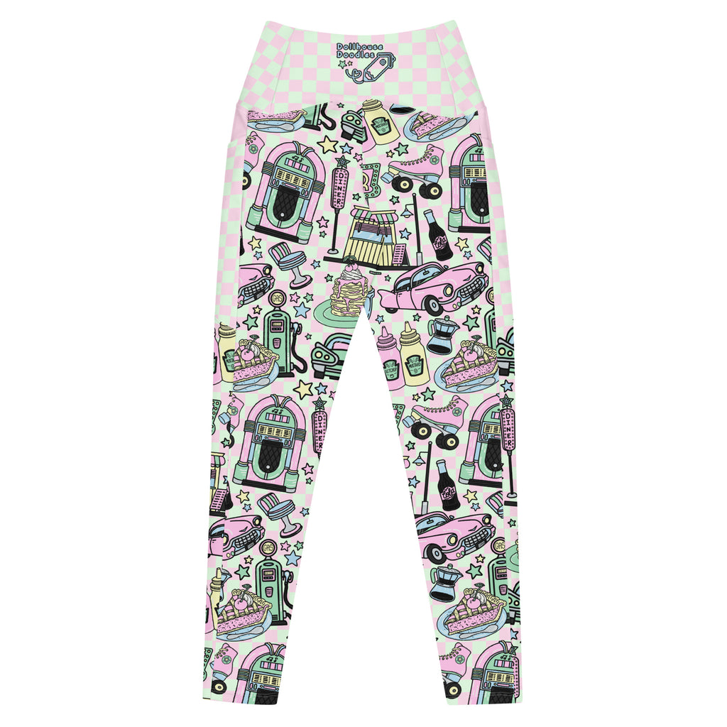RECYCLED High Waist Pocket Leggings - 'Bubblegum Diner'
