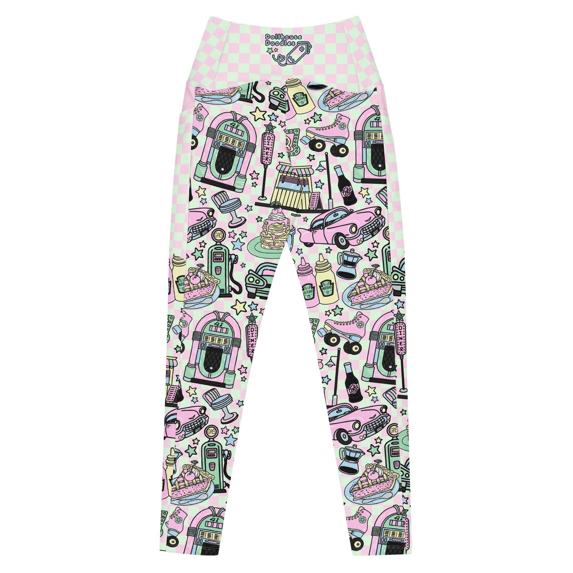 RECYCLED High Waist Pocket Leggings - 'Bubblegum Diner'