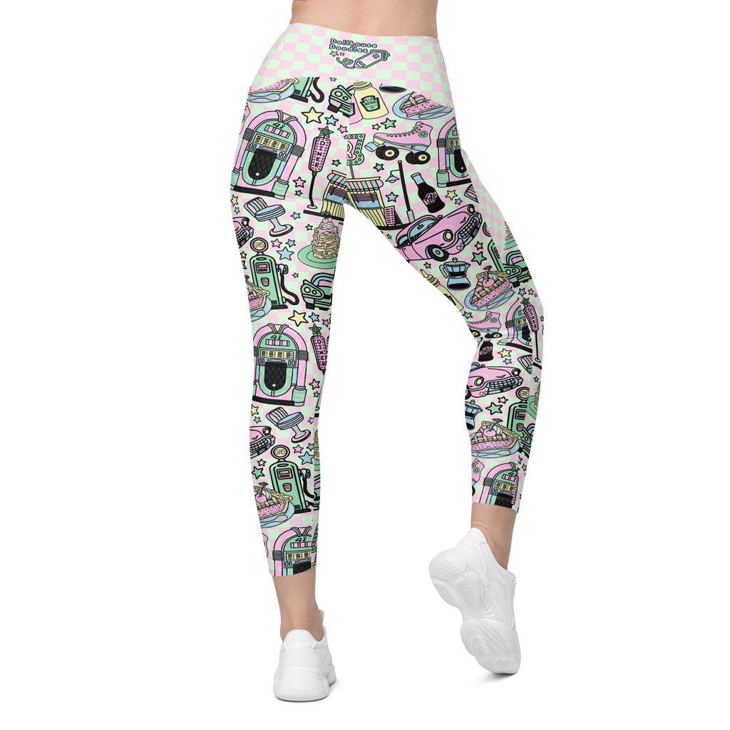 RECYCLED High Waist Pocket Leggings - 'Bubblegum Diner'