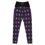 RECYCLED High Waist Pocket Leggings - 'Diamond Skulls'