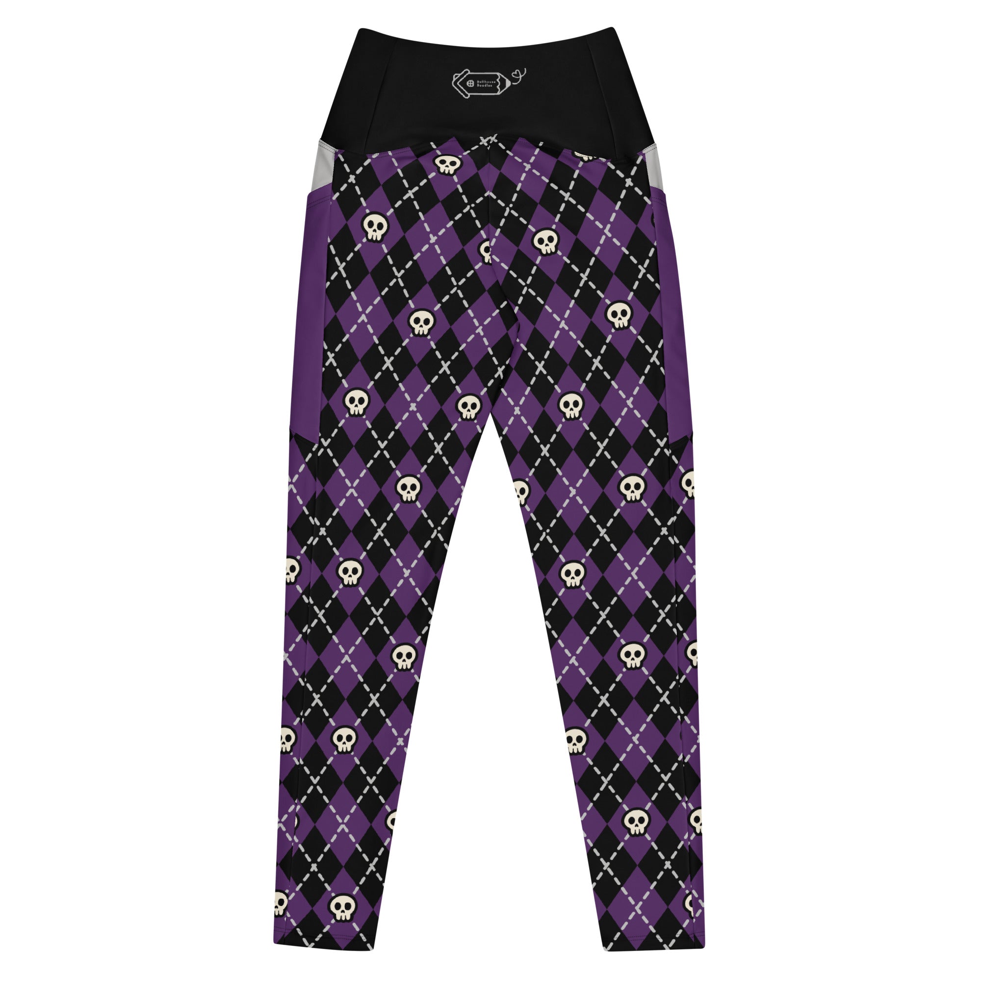RECYCLED High Waist Pocket Leggings - 'Diamond Skulls'
