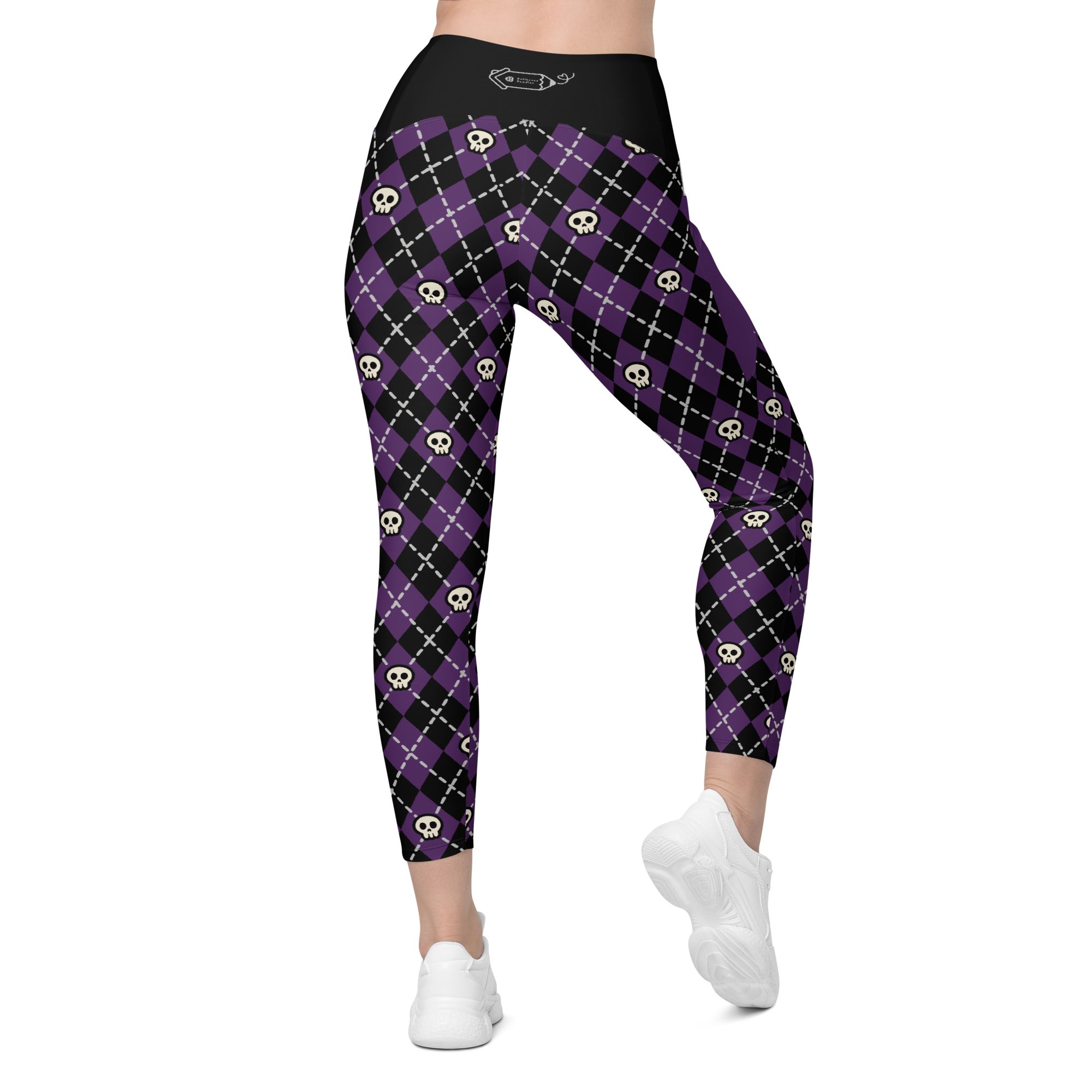 RECYCLED High Waist Pocket Leggings - 'Diamond Skulls'