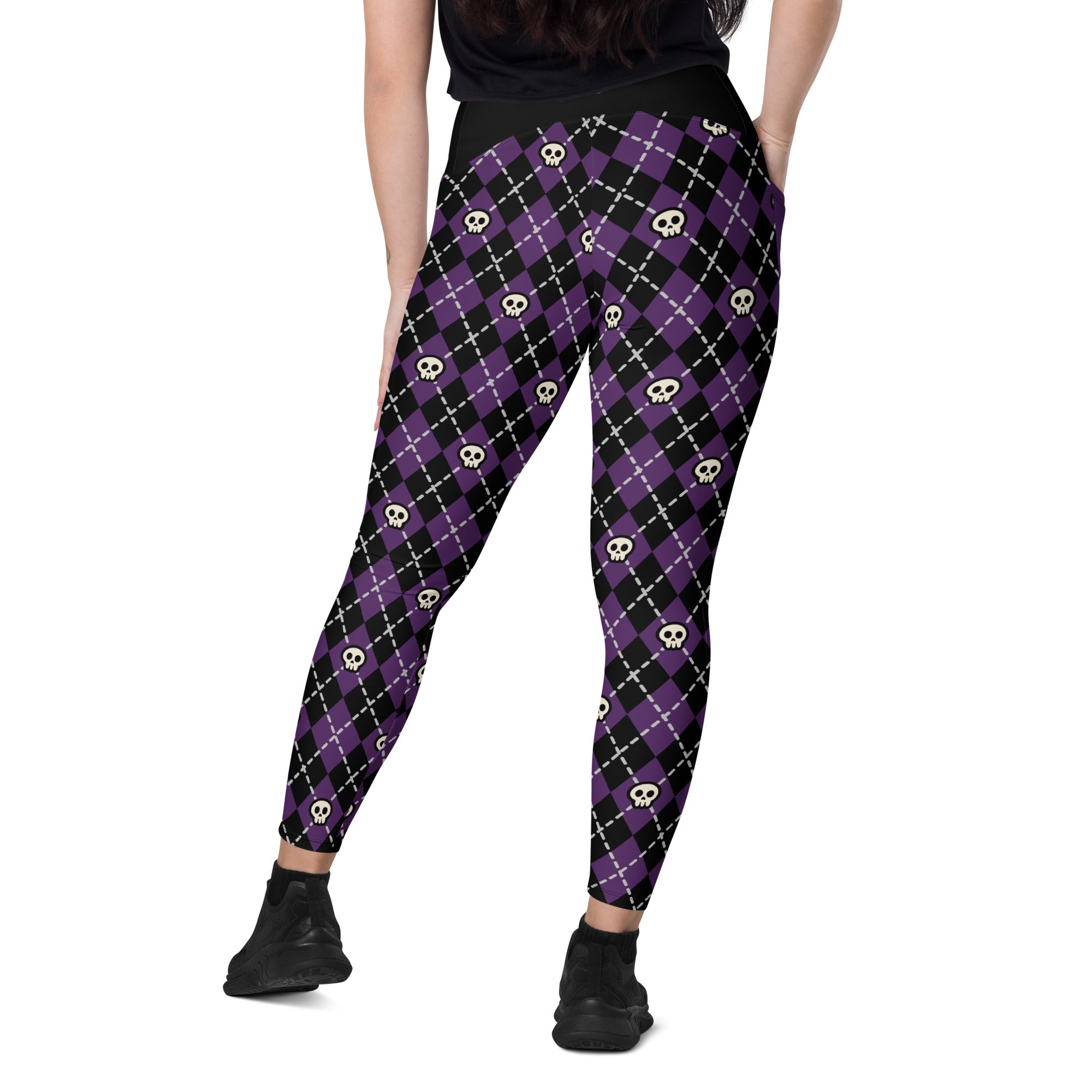 RECYCLED High Waist Pocket Leggings - 'Diamond Skulls'