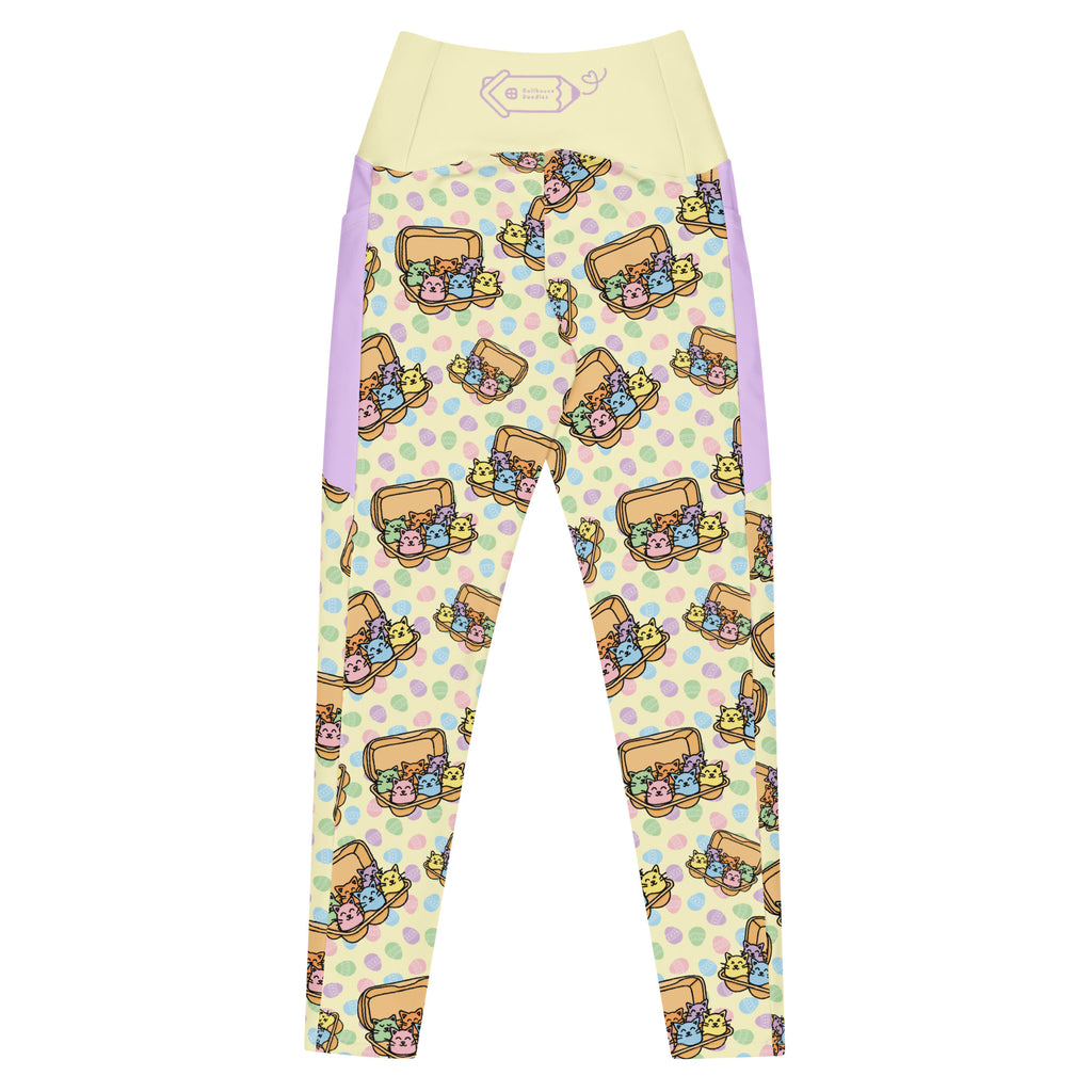 RECYCLED High Waist Pocket Leggings - 'Easter Kittens'