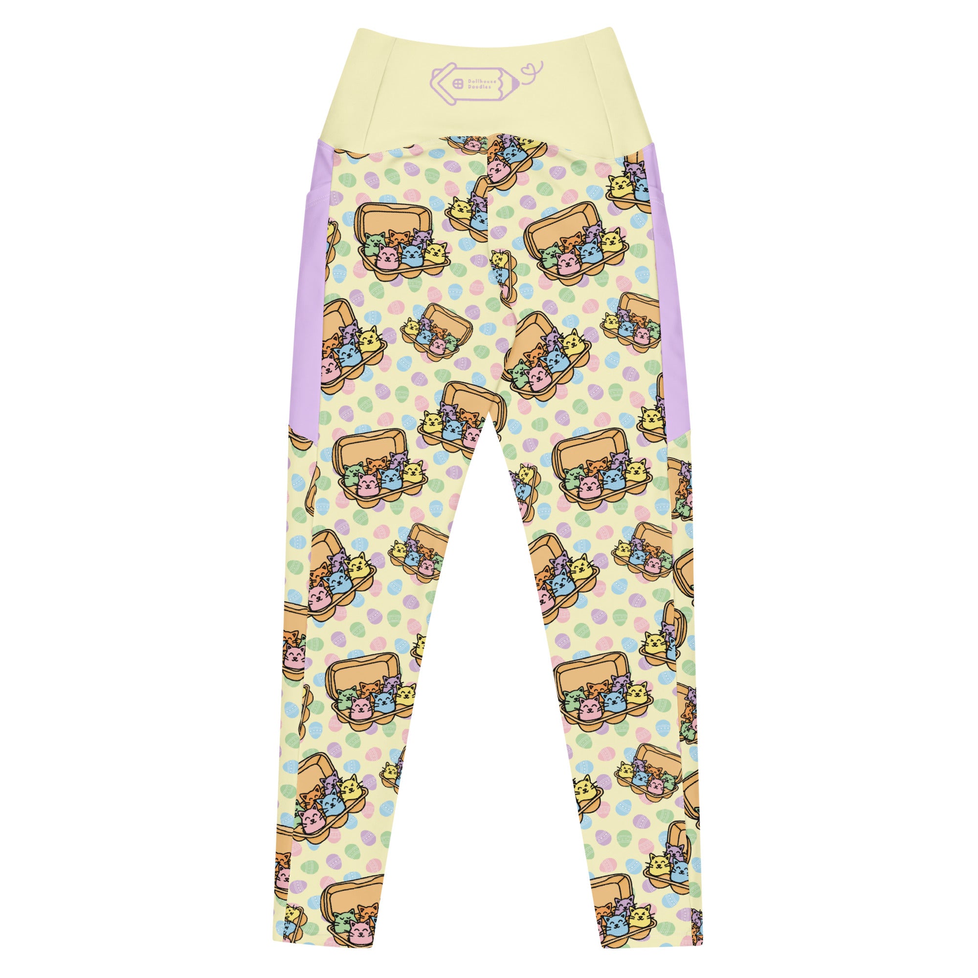 RECYCLED High Waist Pocket Leggings - 'Easter Kittens'