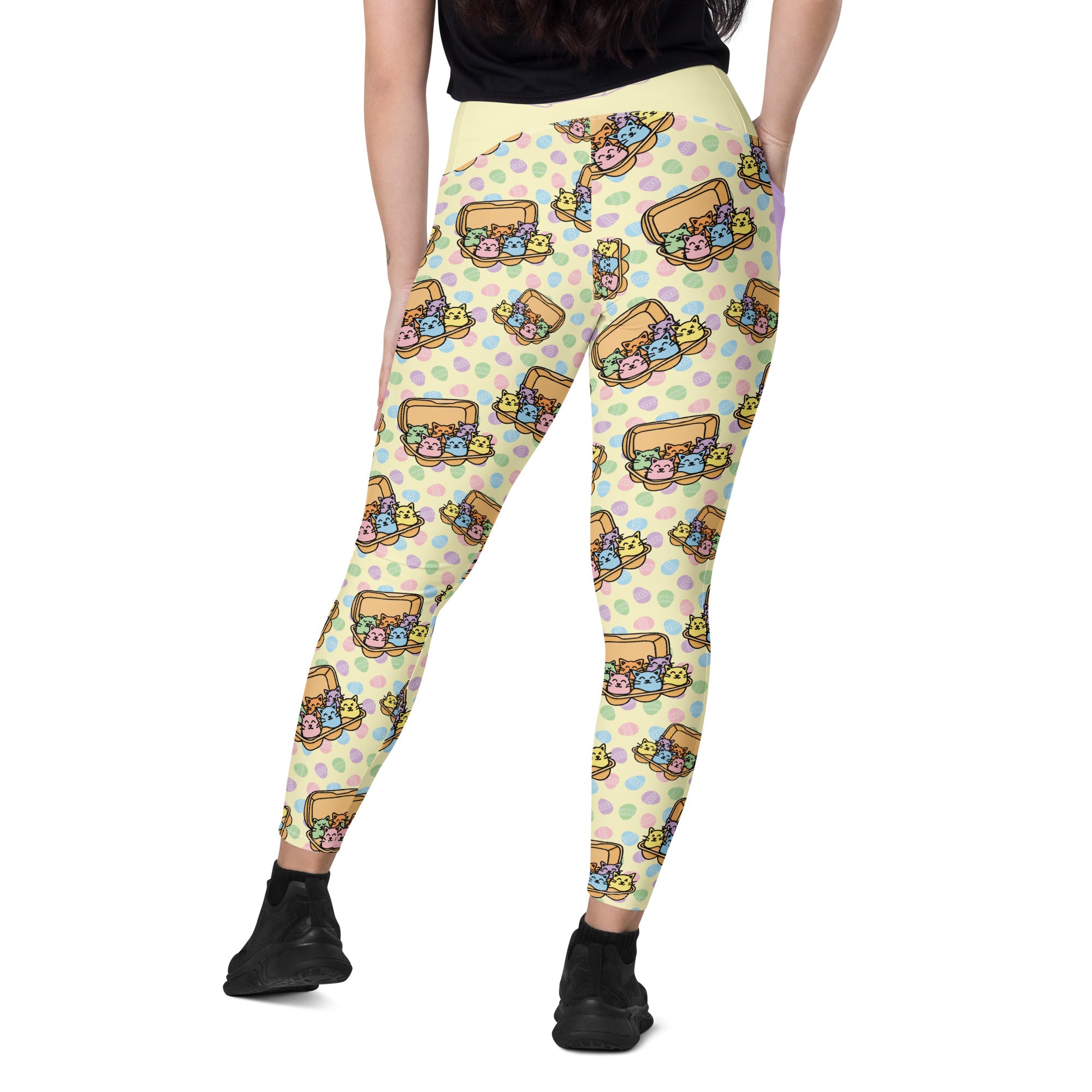 RECYCLED High Waist Pocket Leggings - 'Easter Kittens'