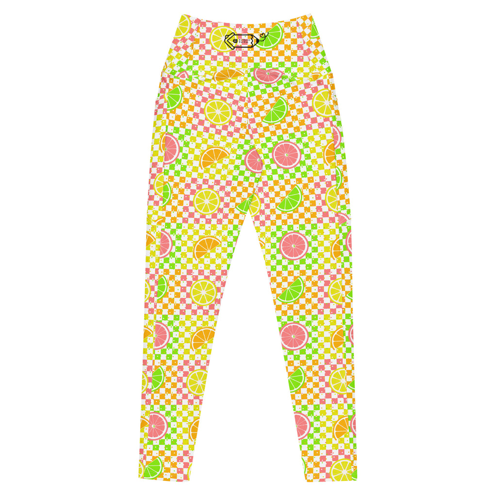 RECYCLED High Waist Pocket Leggings - 'Citrus Squares'
