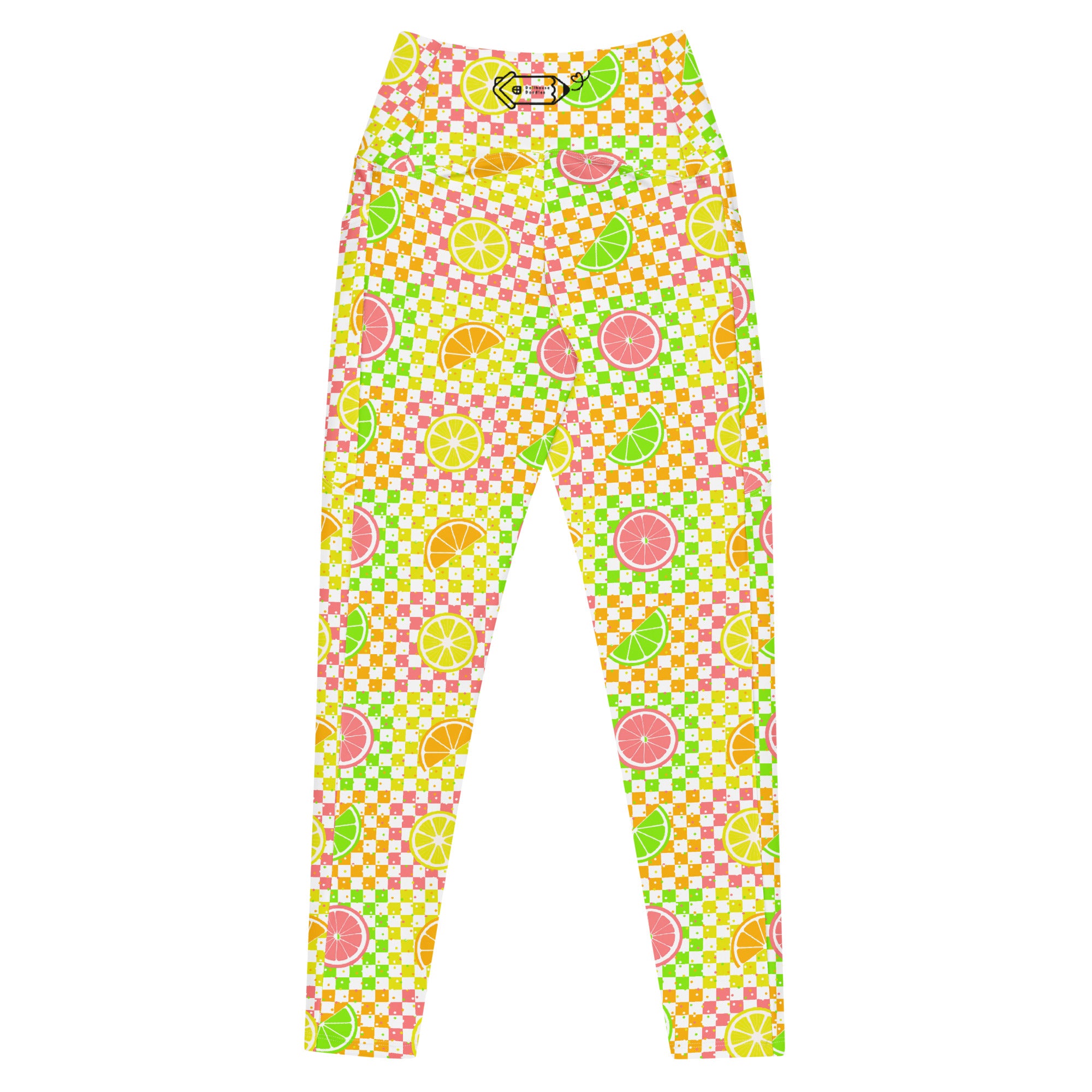 RECYCLED High Waist Pocket Leggings - 'Citrus Squares'