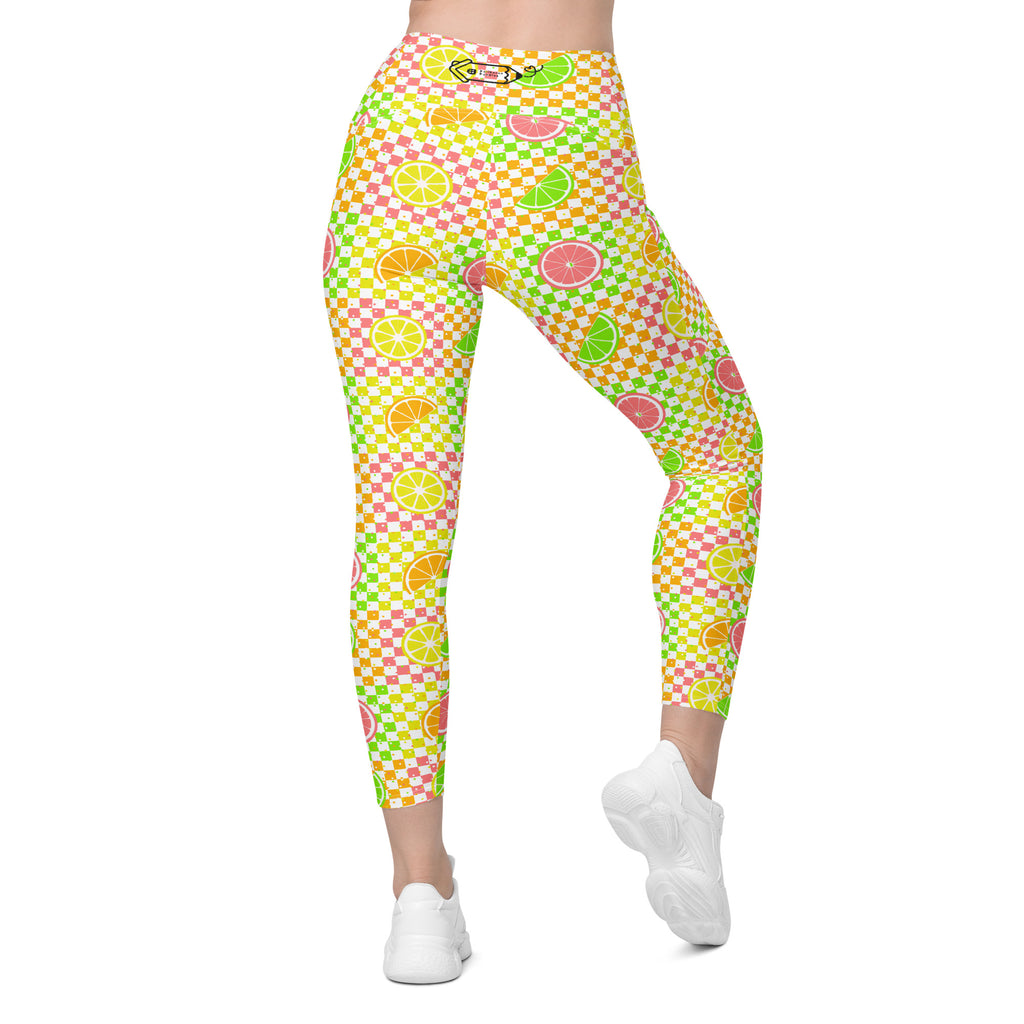 RECYCLED High Waist Pocket Leggings - 'Citrus Squares'