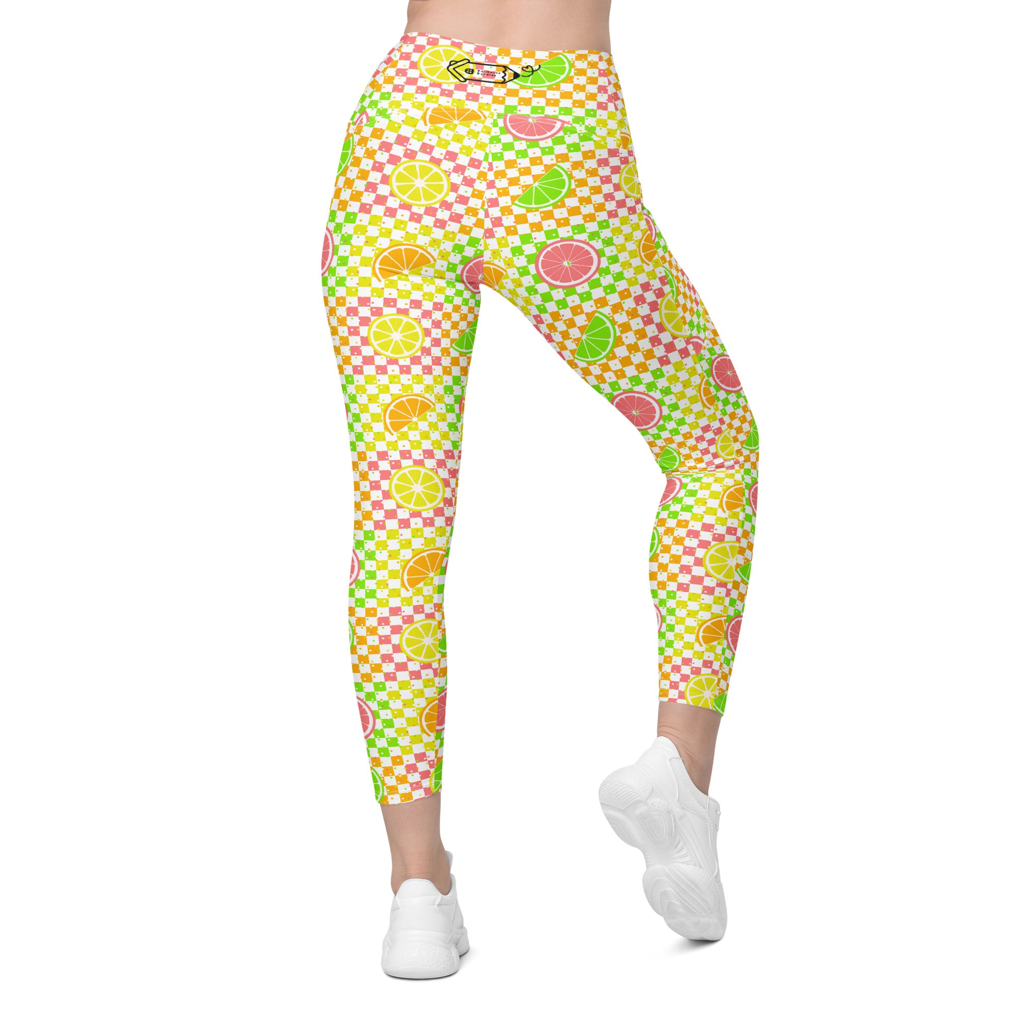 RECYCLED High Waist Pocket Leggings - 'Citrus Squares'