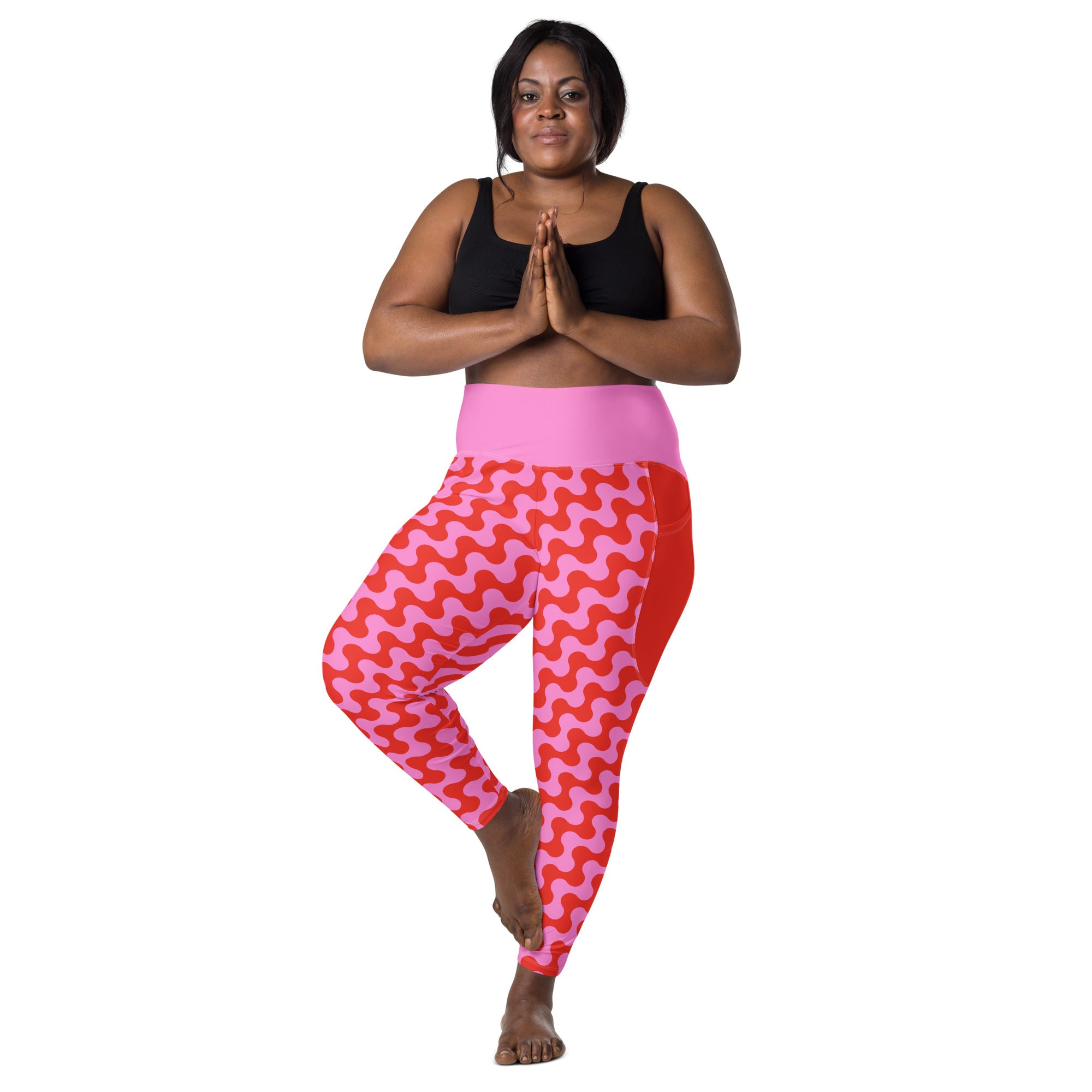 RECYCLED High Waist Pocket Leggings - 'Strawberry Salsa'