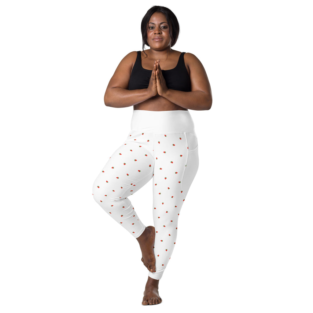 RECYCLED High Waist Pocket Leggings - 'Strawberry Picking'