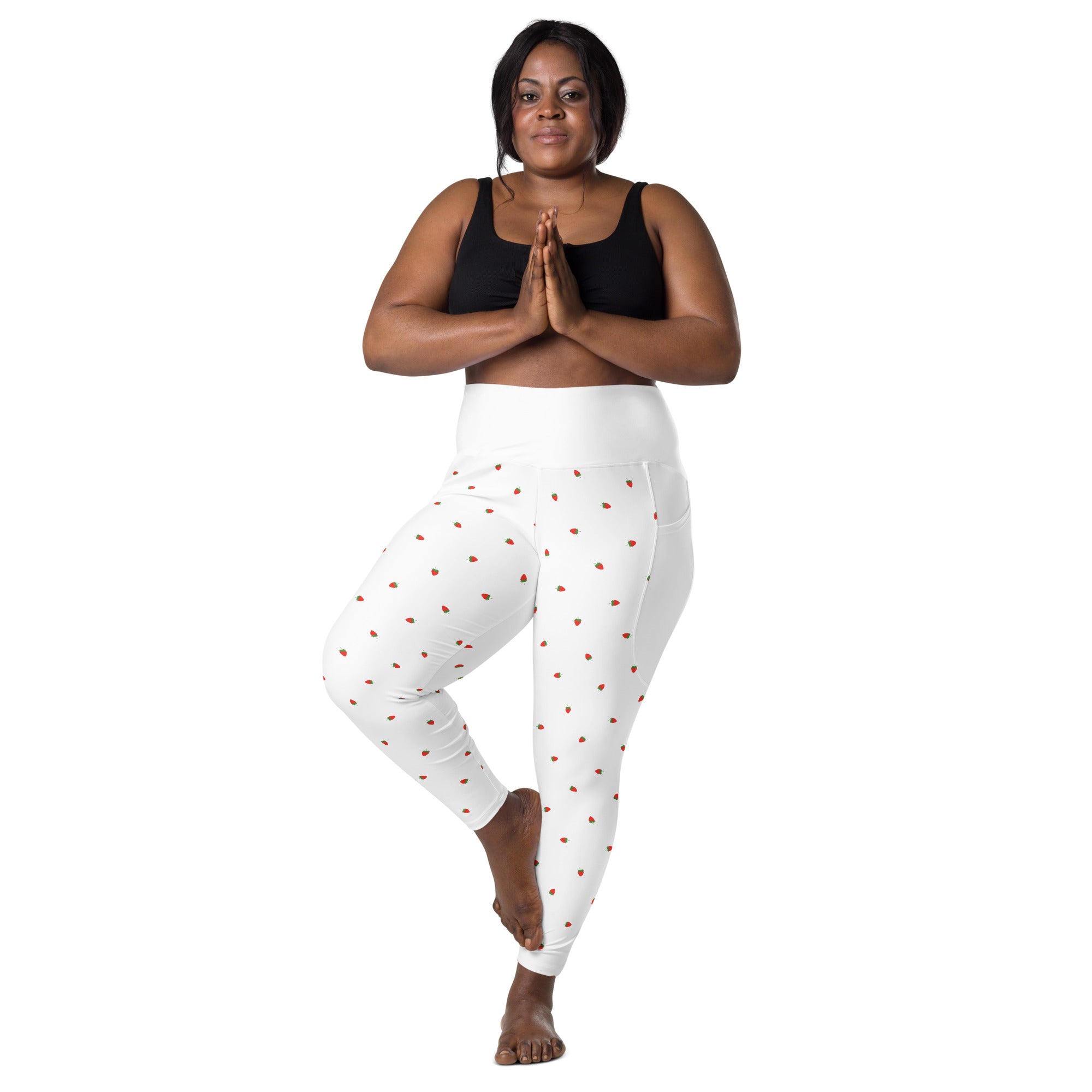 RECYCLED High Waist Pocket Leggings - 'Strawberry Picking'