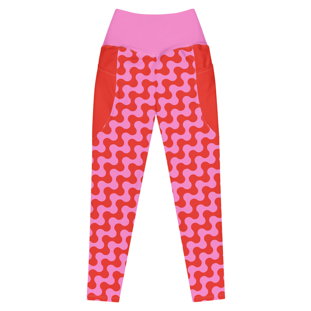 RECYCLED High Waist Pocket Leggings - 'Strawberry Salsa'