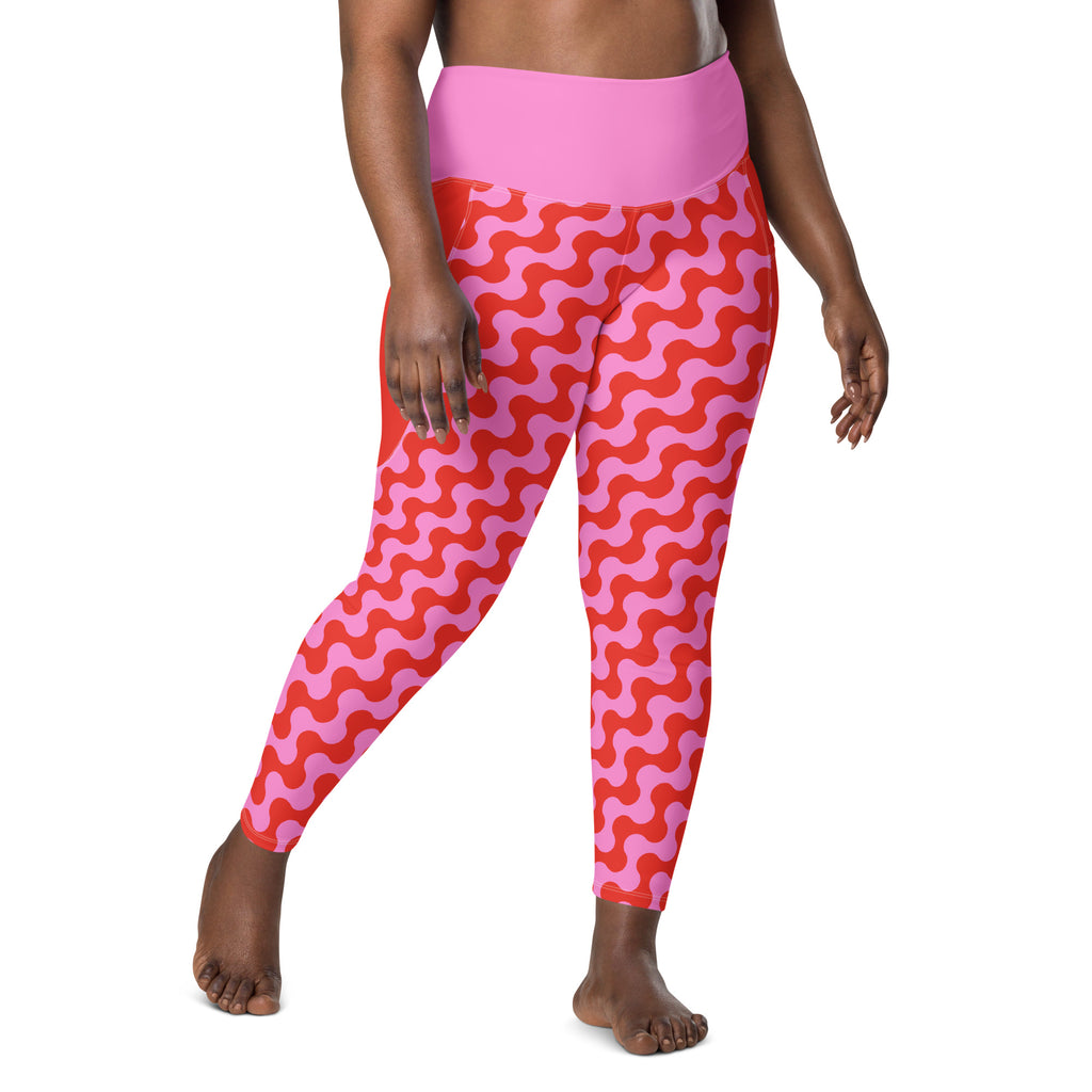 RECYCLED High Waist Pocket Leggings - 'Strawberry Salsa'