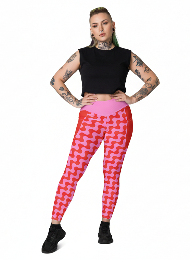 RECYCLED High Waist Pocket Leggings - 'Strawberry Salsa'