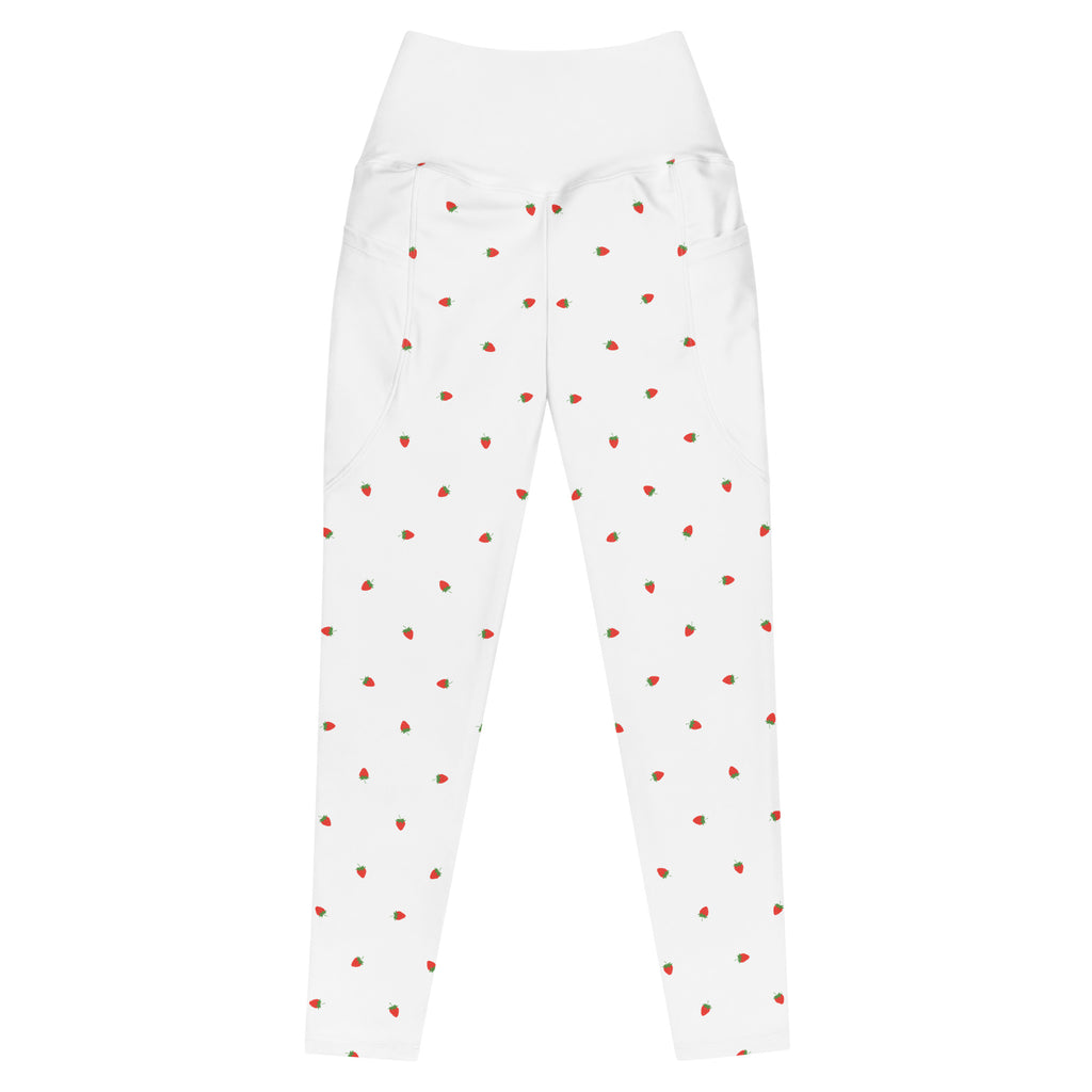 RECYCLED High Waist Pocket Leggings - 'Strawberry Picking'