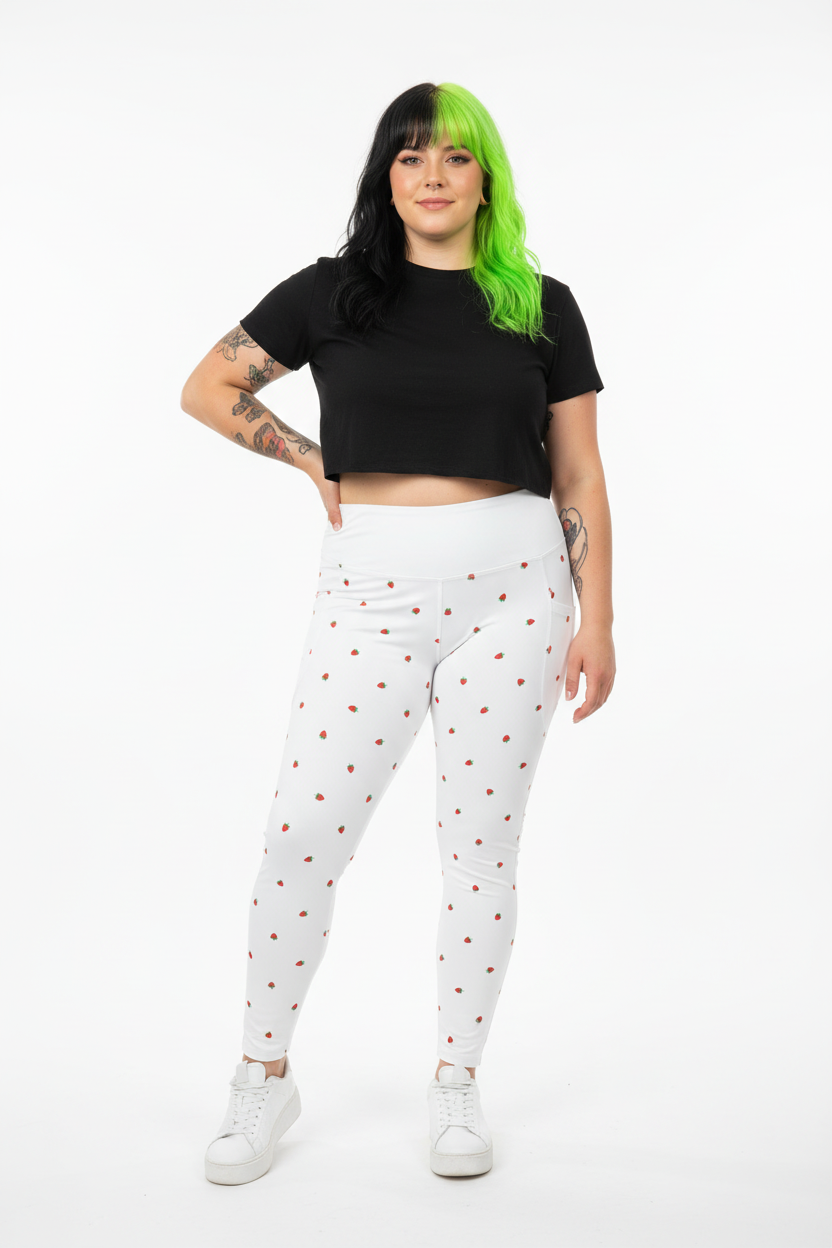 RECYCLED High Waist Pocket Leggings - 'Strawberry Picking'