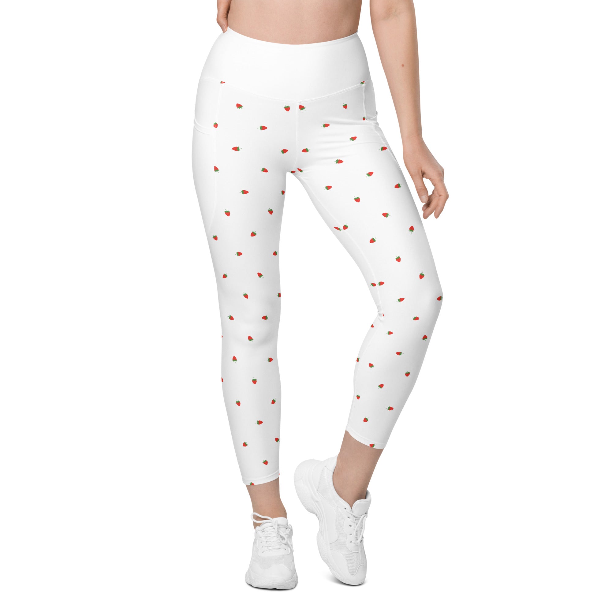 RECYCLED High Waist Pocket Leggings - 'Strawberry Picking'