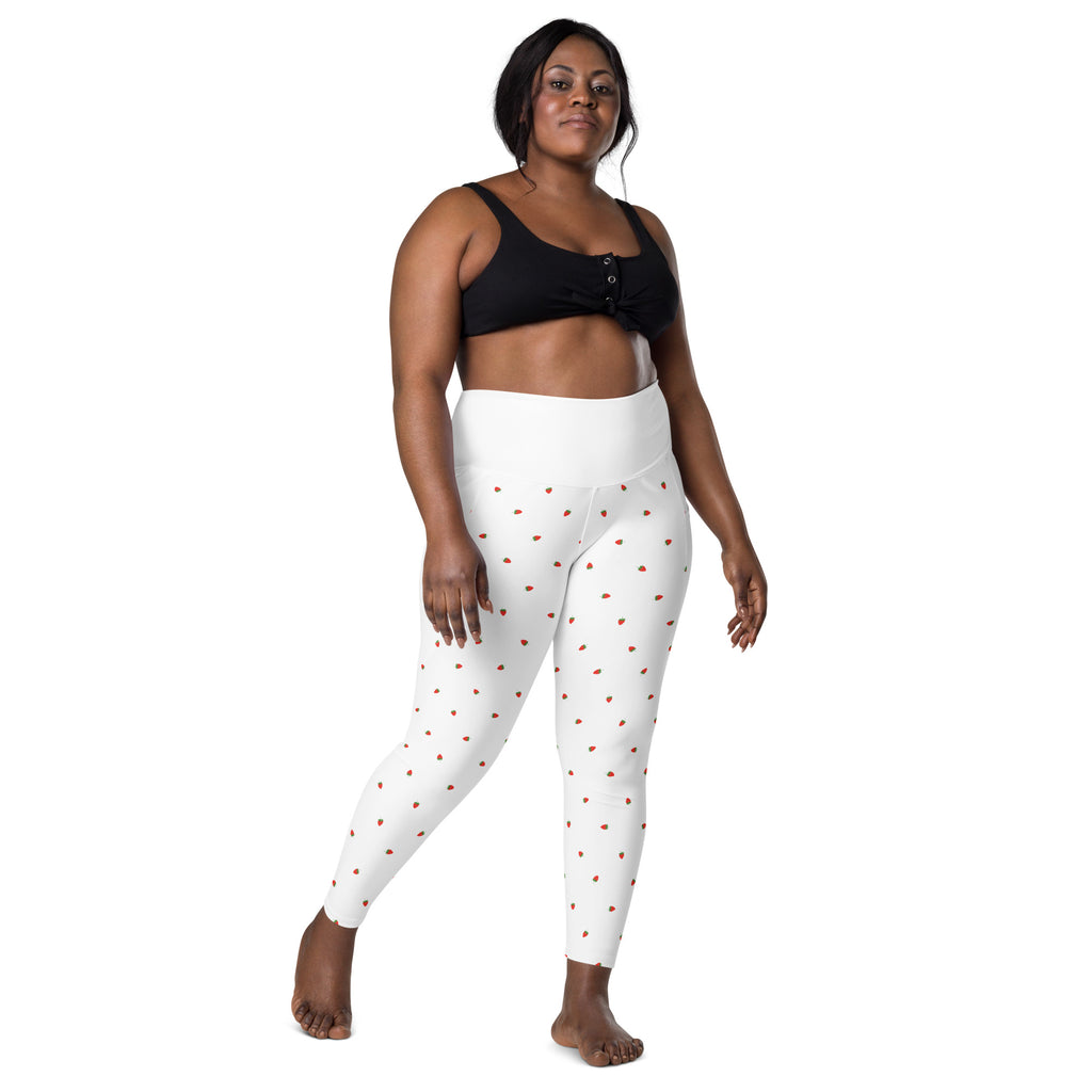 RECYCLED High Waist Pocket Leggings - 'Strawberry Picking'