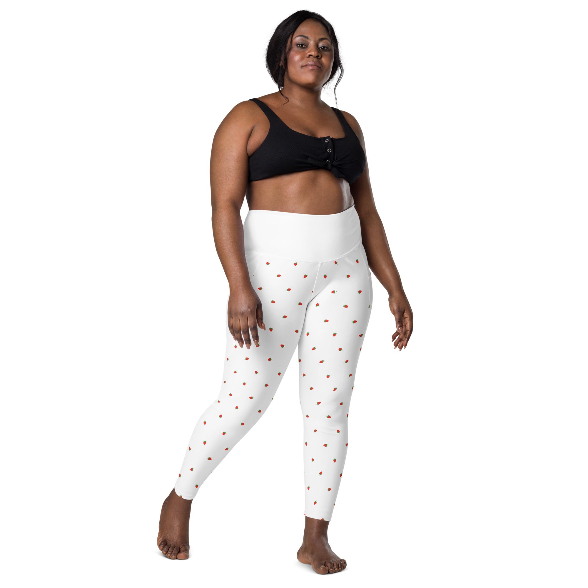 RECYCLED High Waist Pocket Leggings - 'Strawberry Picking'
