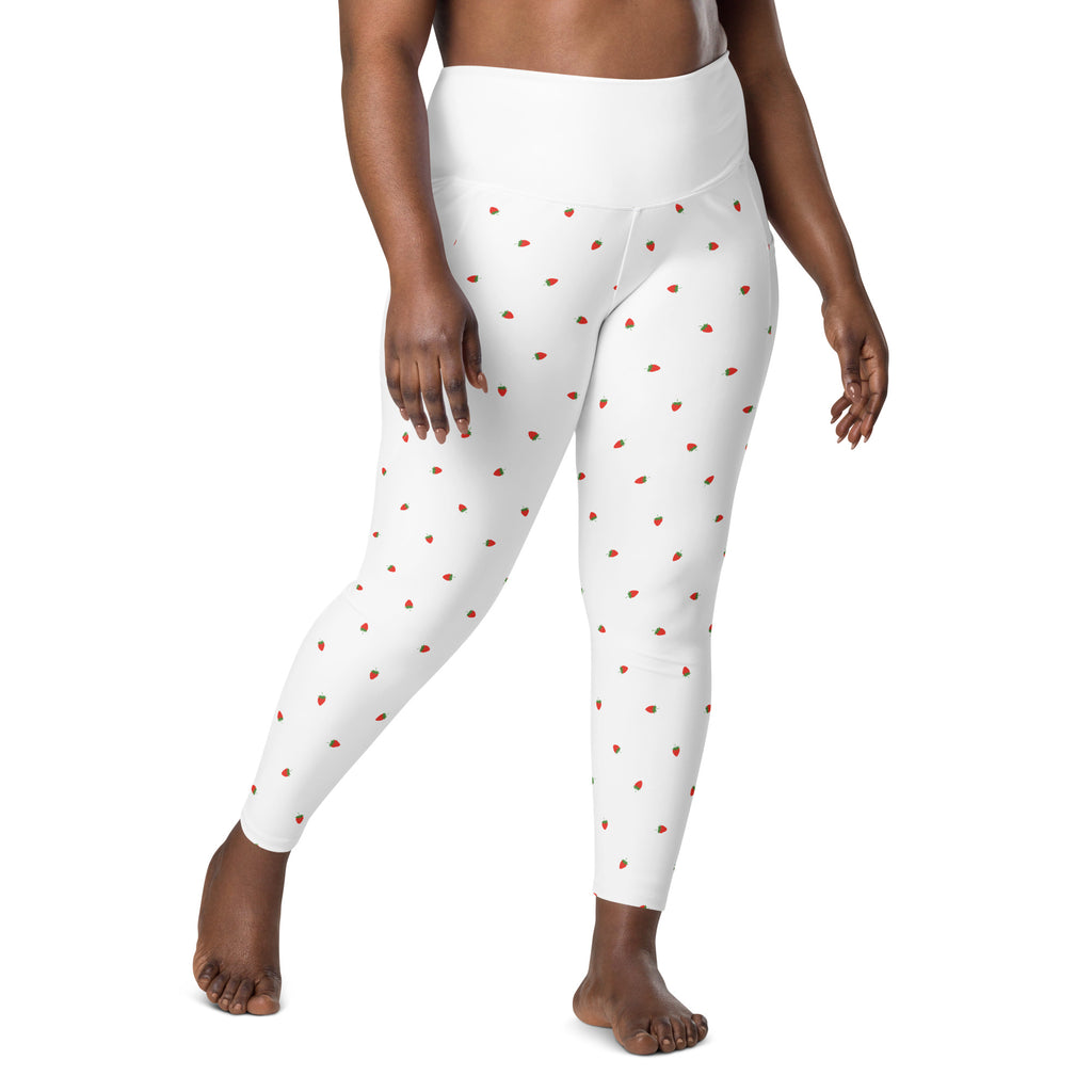 RECYCLED High Waist Pocket Leggings - 'Strawberry Picking'