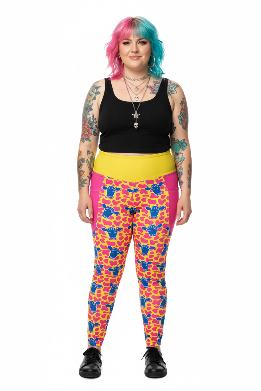 RECYCLED High Waist Pocket Leggings - 'Silly Cow'
