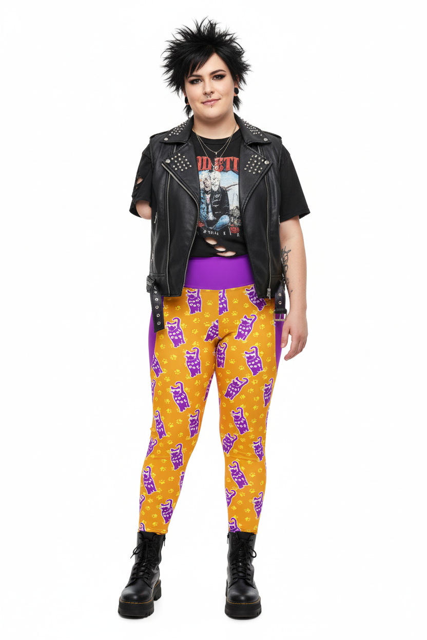RECYCLED High Waist Pocket Leggings - 'Cool Cat'