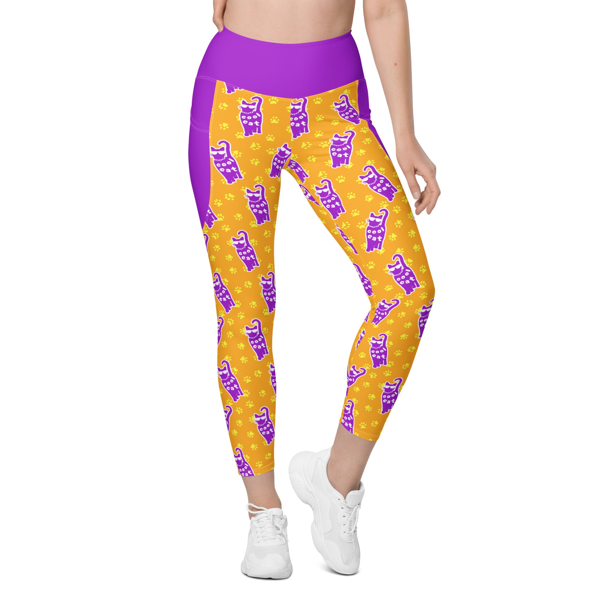 RECYCLED High Waist Pocket Leggings - 'Cool Cat'