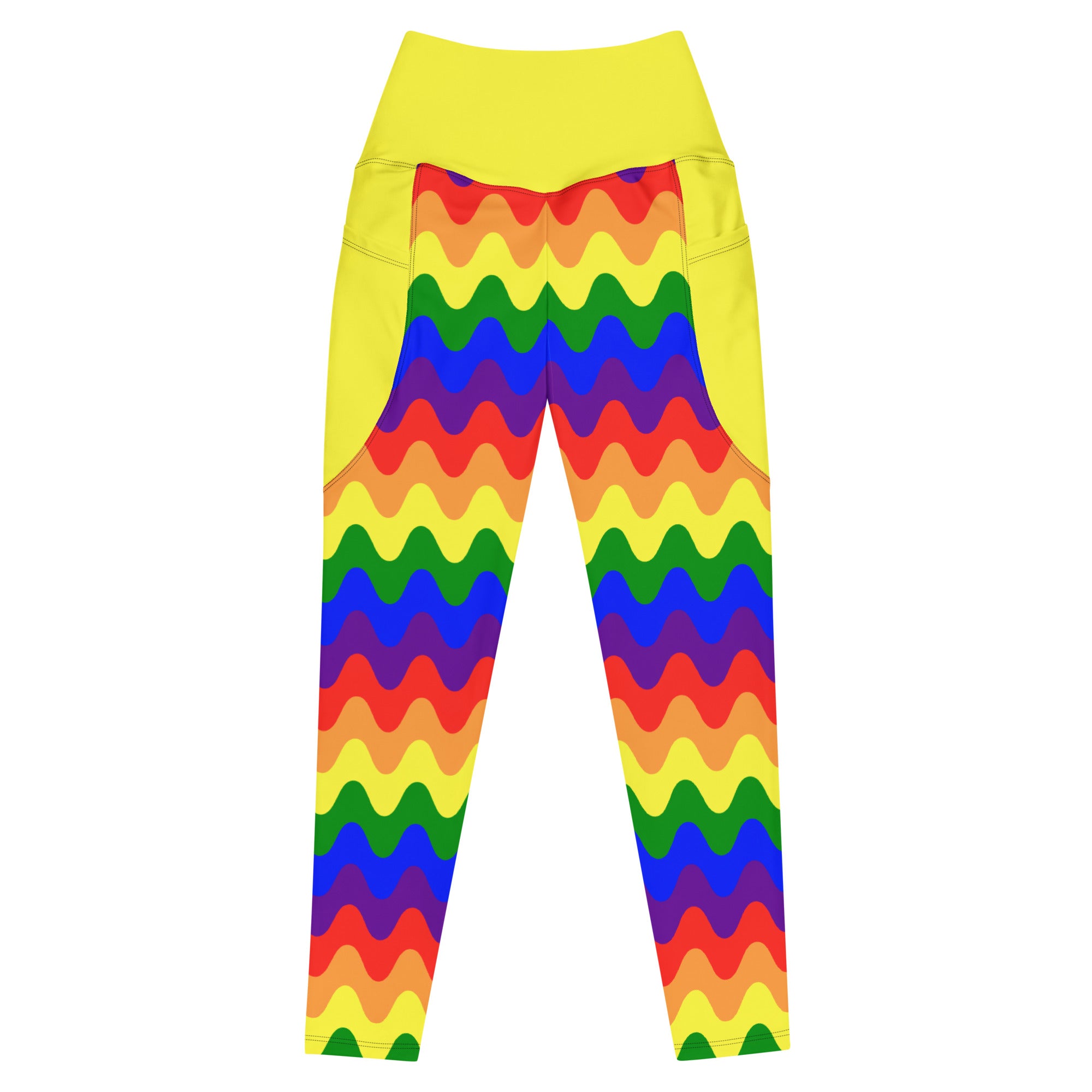 RECYCLED High Waist Pocket Leggings - 'Rainbow Waves' 6XL