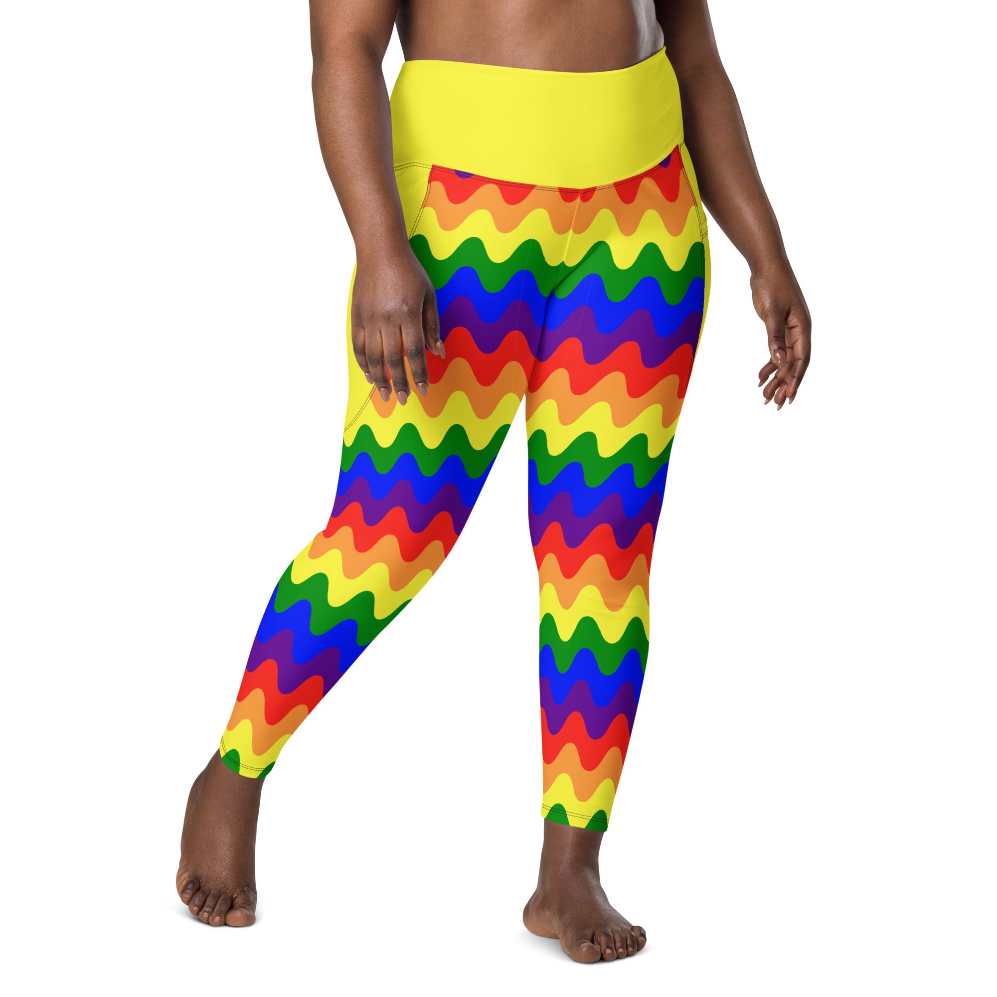 RECYCLED High Waist Pocket Leggings - 'Rainbow Waves'