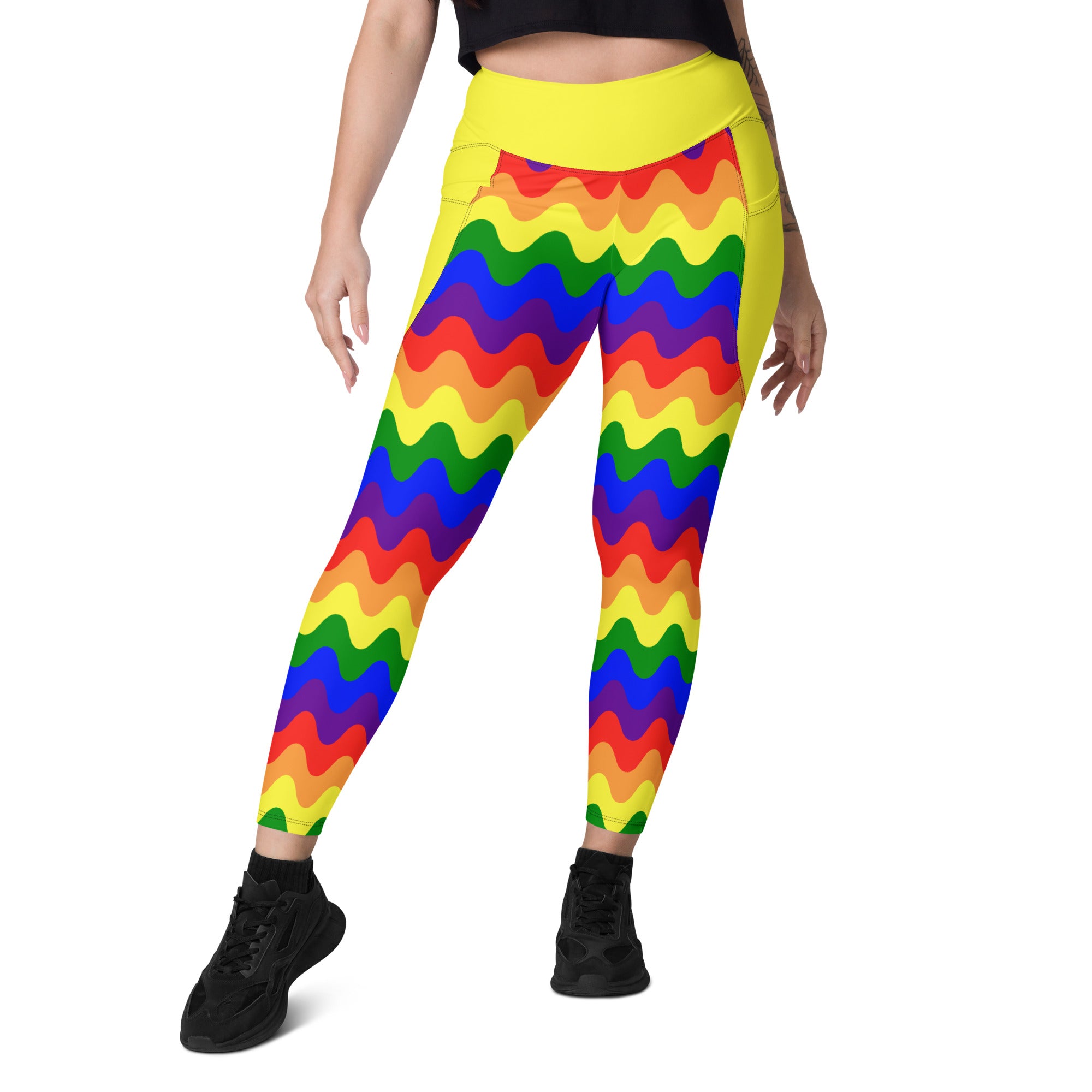 RECYCLED High Waist Pocket Leggings - 'Rainbow Waves'
