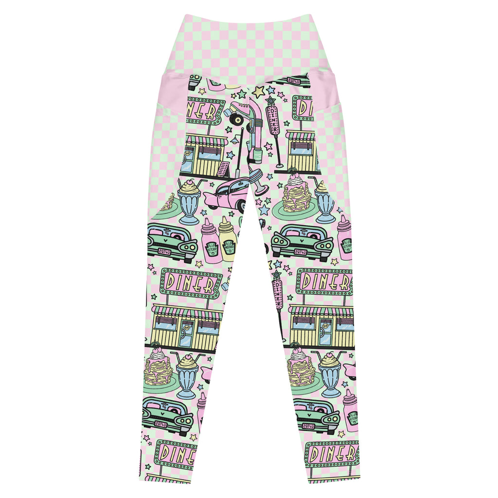 RECYCLED High Waist Pocket Leggings - 'Bubblegum Diner' 6XL