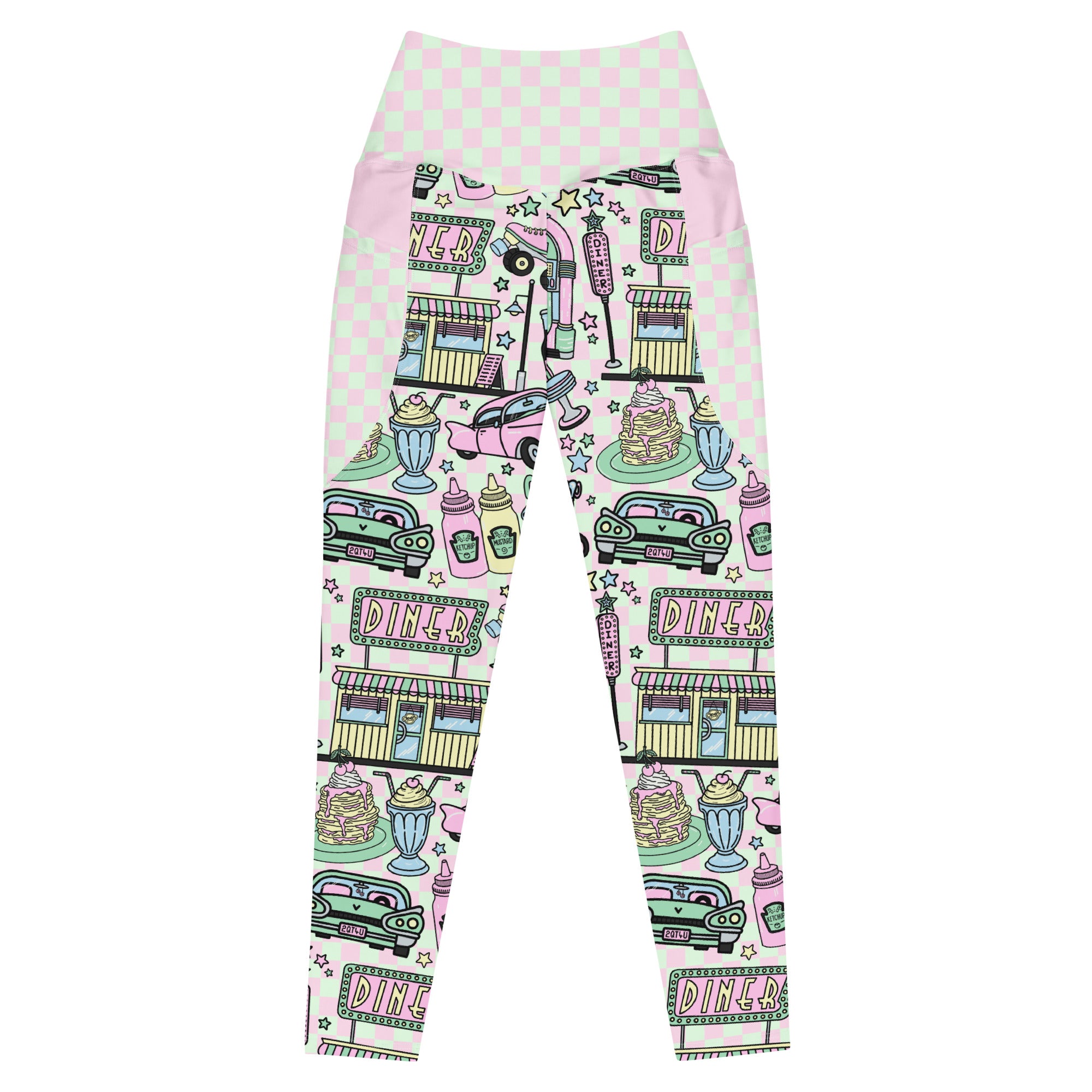 RECYCLED High Waist Pocket Leggings - 'Bubblegum Diner' 6XL