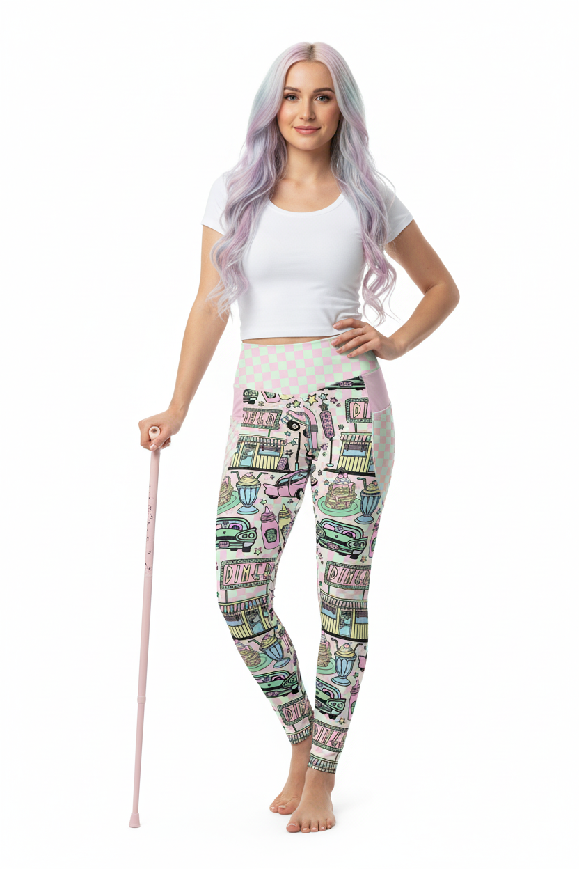 RECYCLED High Waist Pocket Leggings - 'Bubblegum Diner'