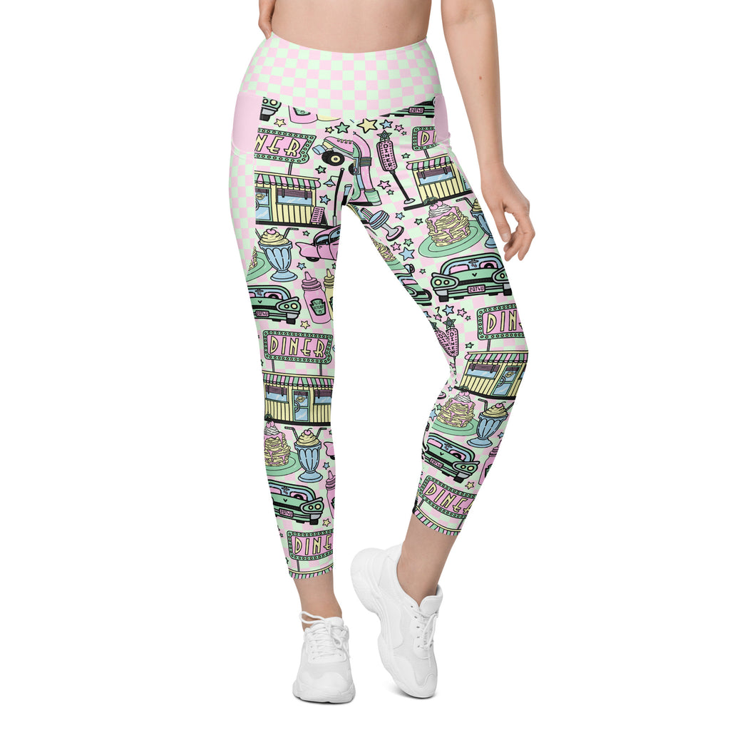 RECYCLED High Waist Pocket Leggings - 'Bubblegum Diner'