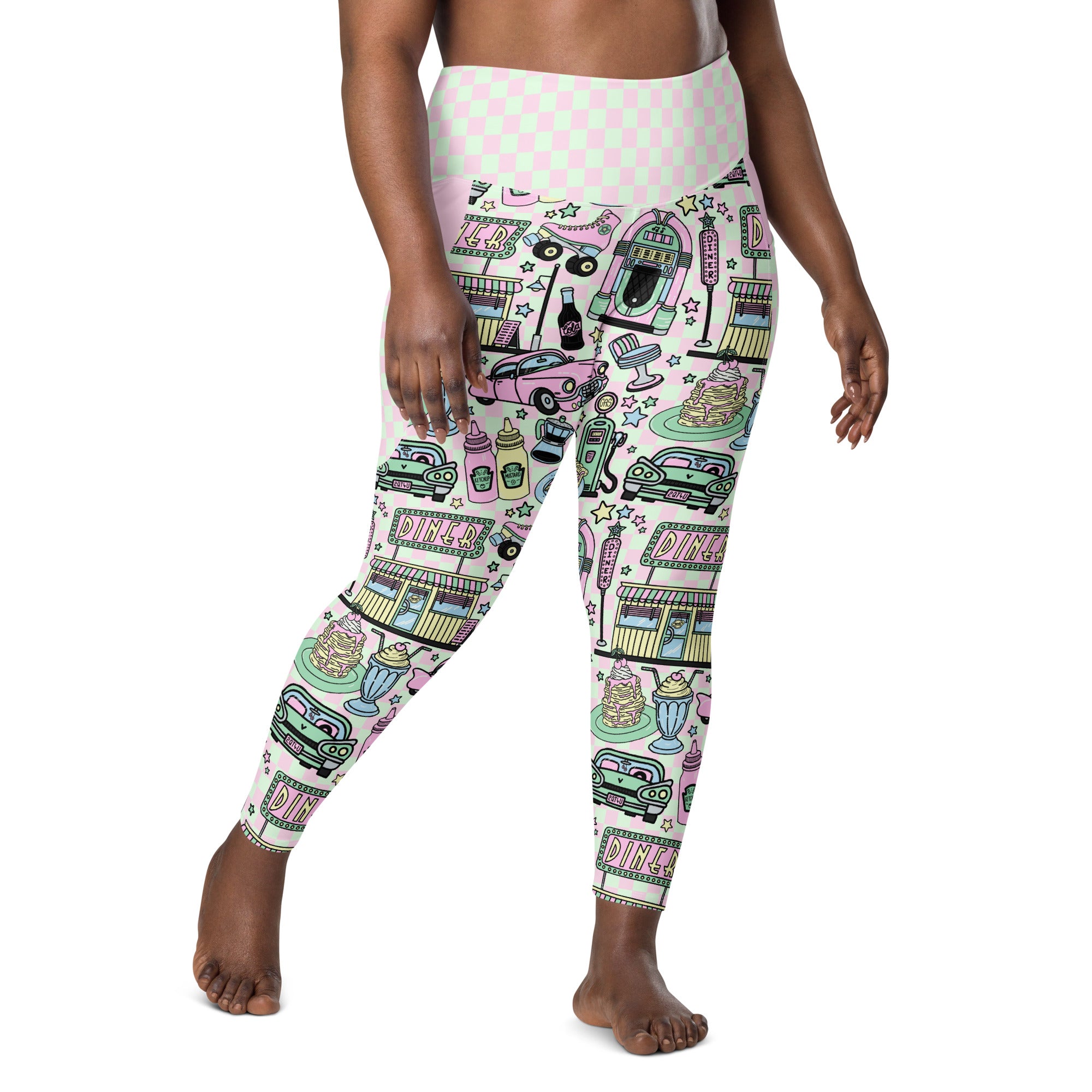 RECYCLED High Waist Pocket Leggings - 'Bubblegum Diner'
