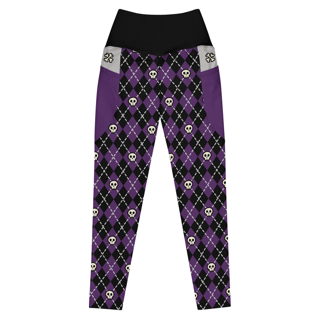 RECYCLED High Waist Pocket Leggings - 'Diamond Skulls' 6XL