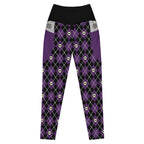 RECYCLED High Waist Pocket Leggings - 'Diamond Skulls' 6XL