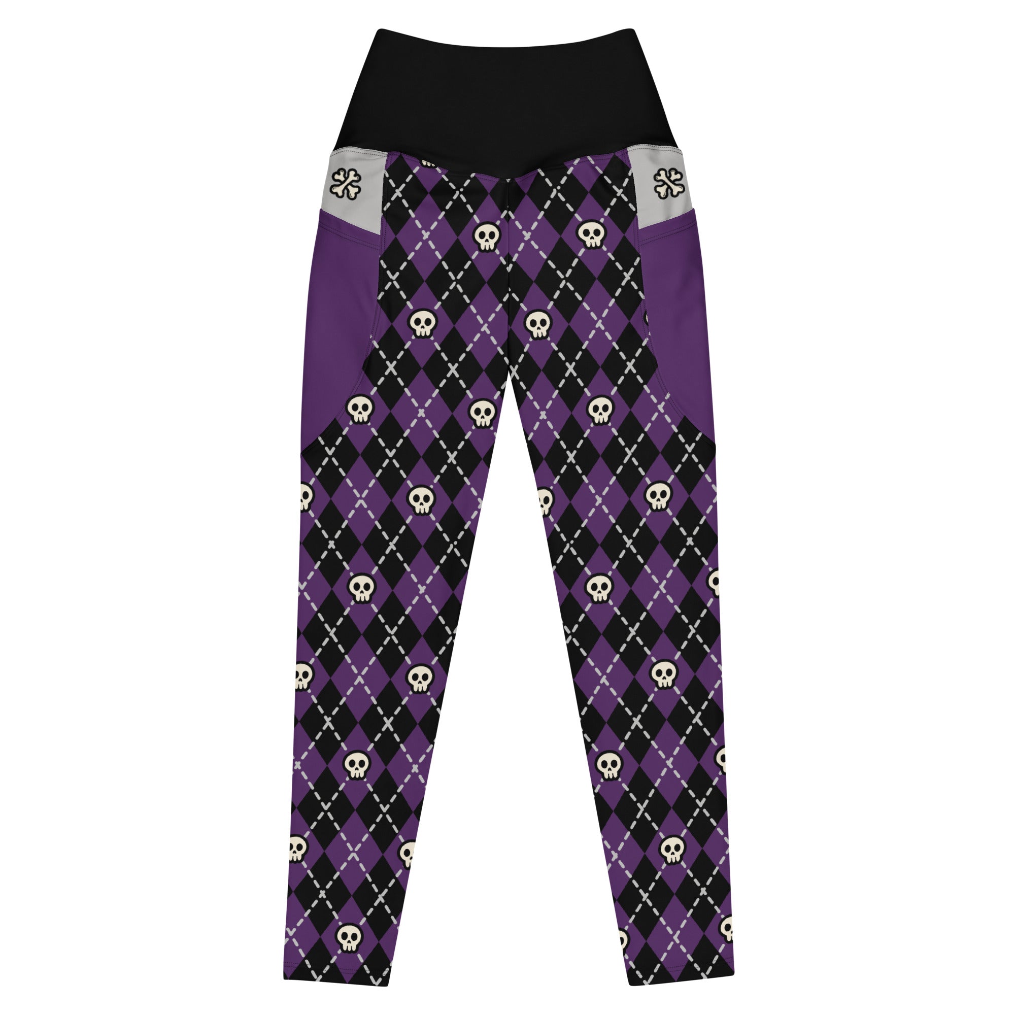 RECYCLED High Waist Pocket Leggings - 'Diamond Skulls' 6XL