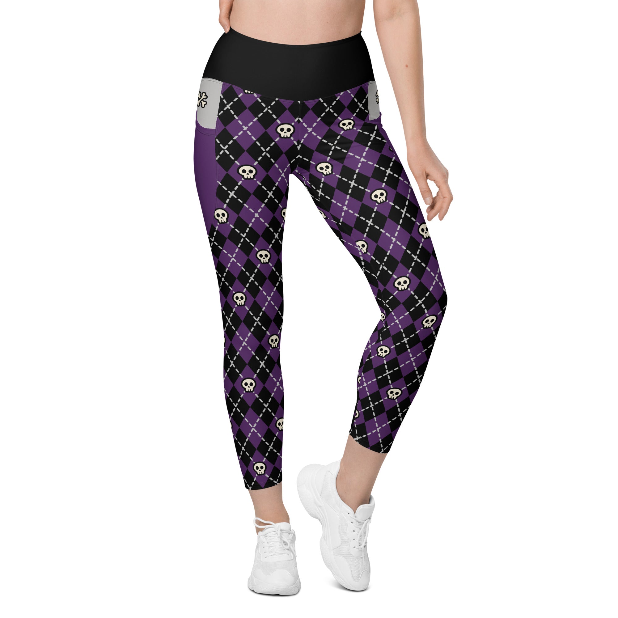 RECYCLED High Waist Pocket Leggings - 'Diamond Skulls'