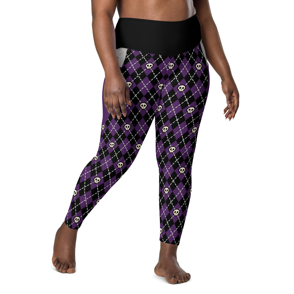 RECYCLED High Waist Pocket Leggings - 'Diamond Skulls'