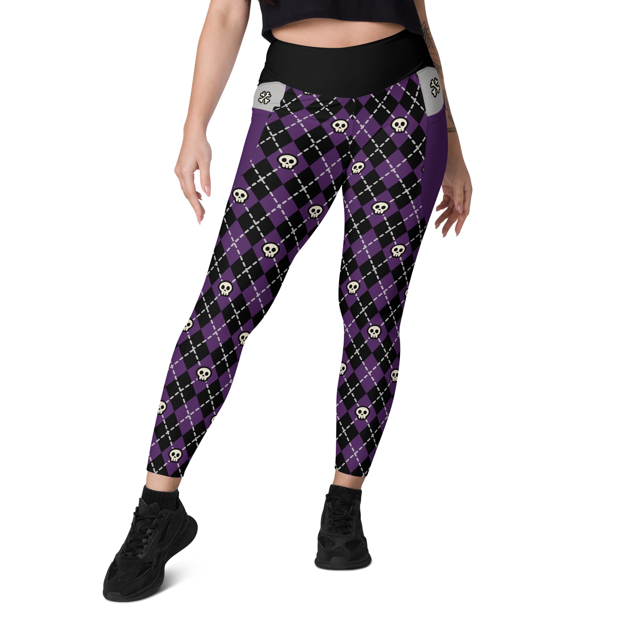 RECYCLED High Waist Pocket Leggings - 'Diamond Skulls'