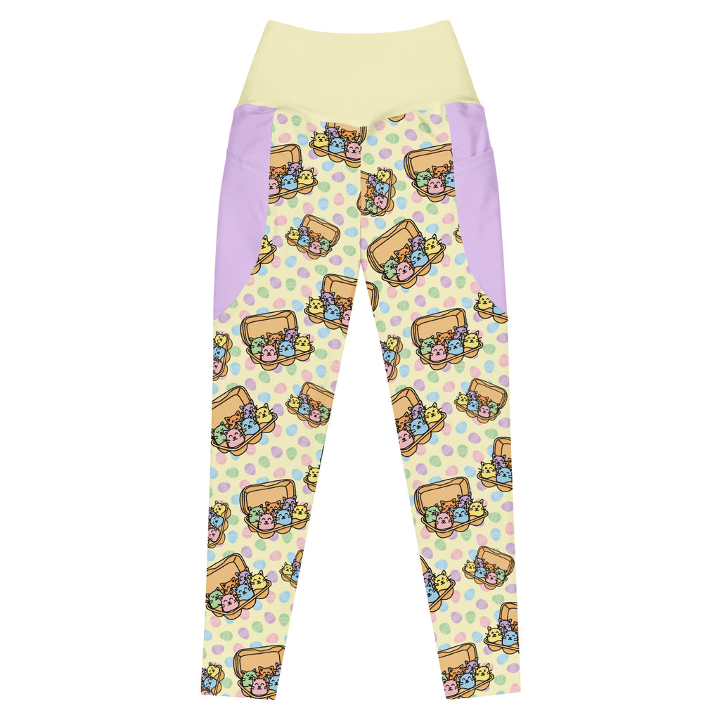 RECYCLED High Waist Pocket Leggings - 'Easter Kittens' 6XL