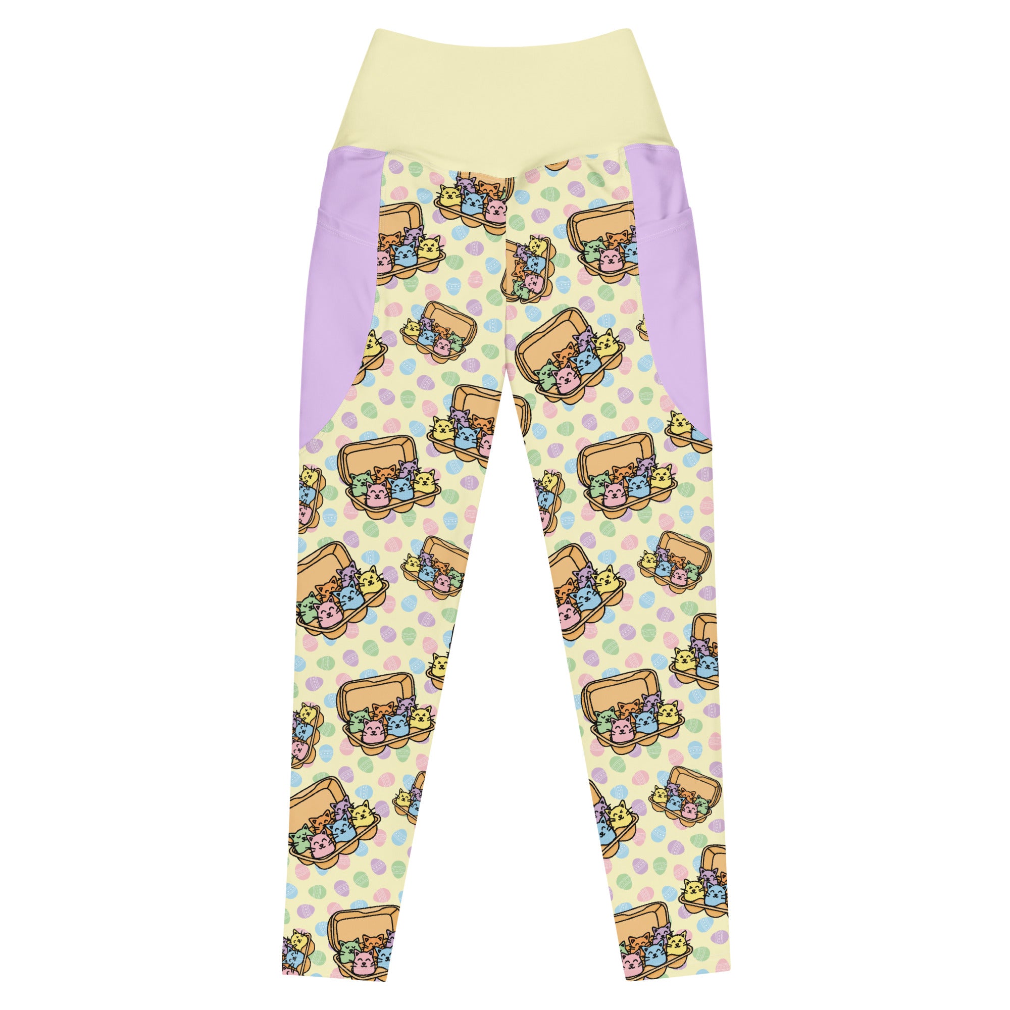 RECYCLED High Waist Pocket Leggings - 'Easter Kittens' 6XL