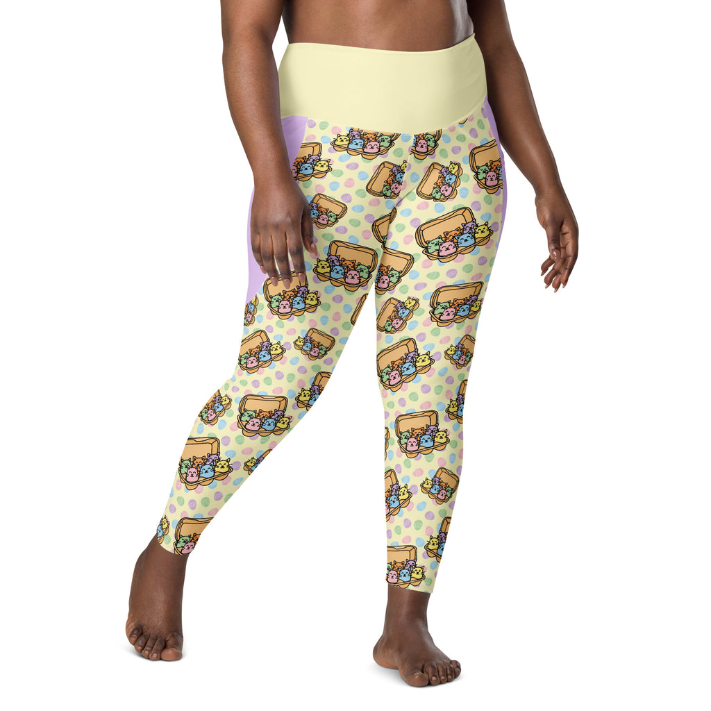 RECYCLED High Waist Pocket Leggings - 'Easter Kittens'