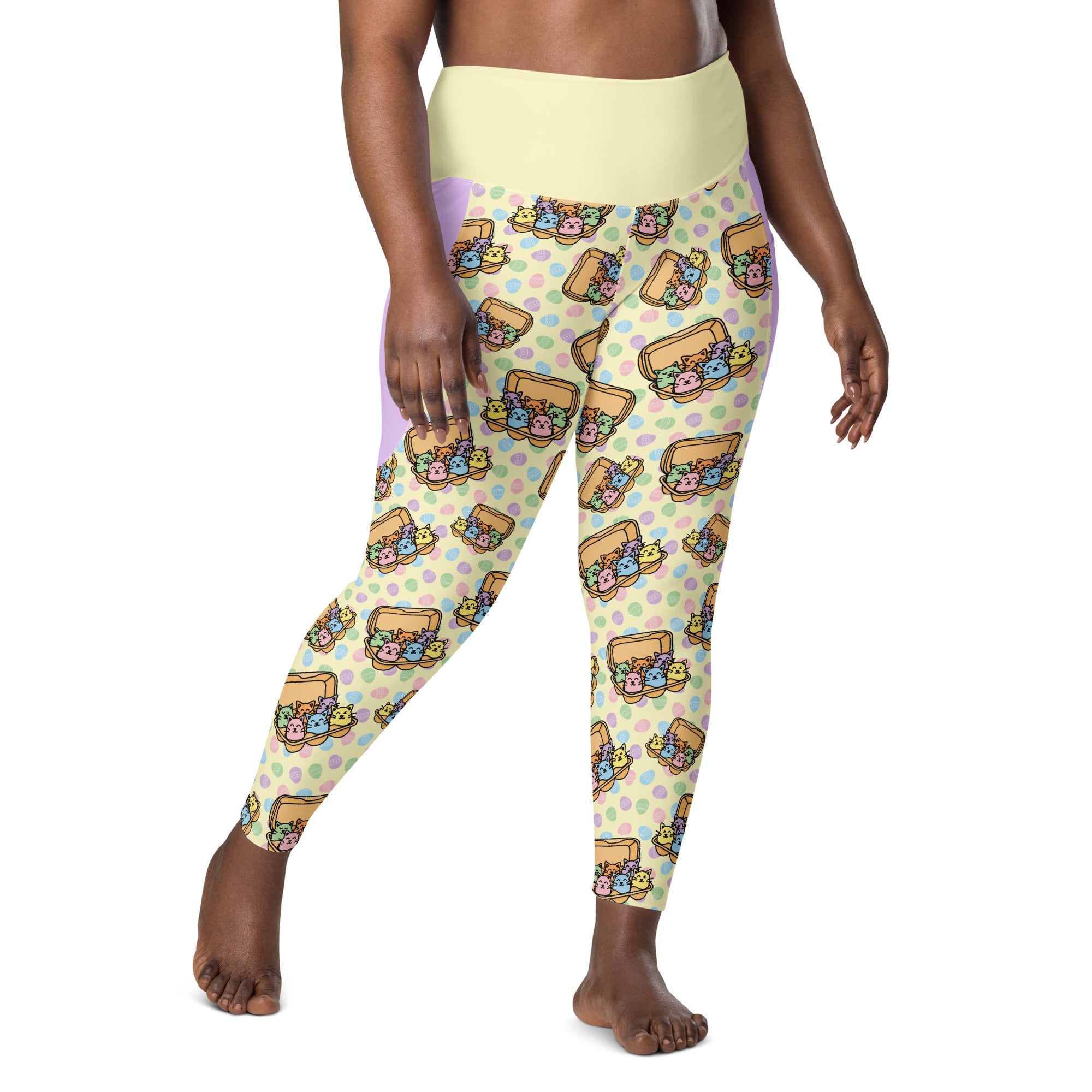 RECYCLED High Waist Pocket Leggings - 'Easter Kittens'